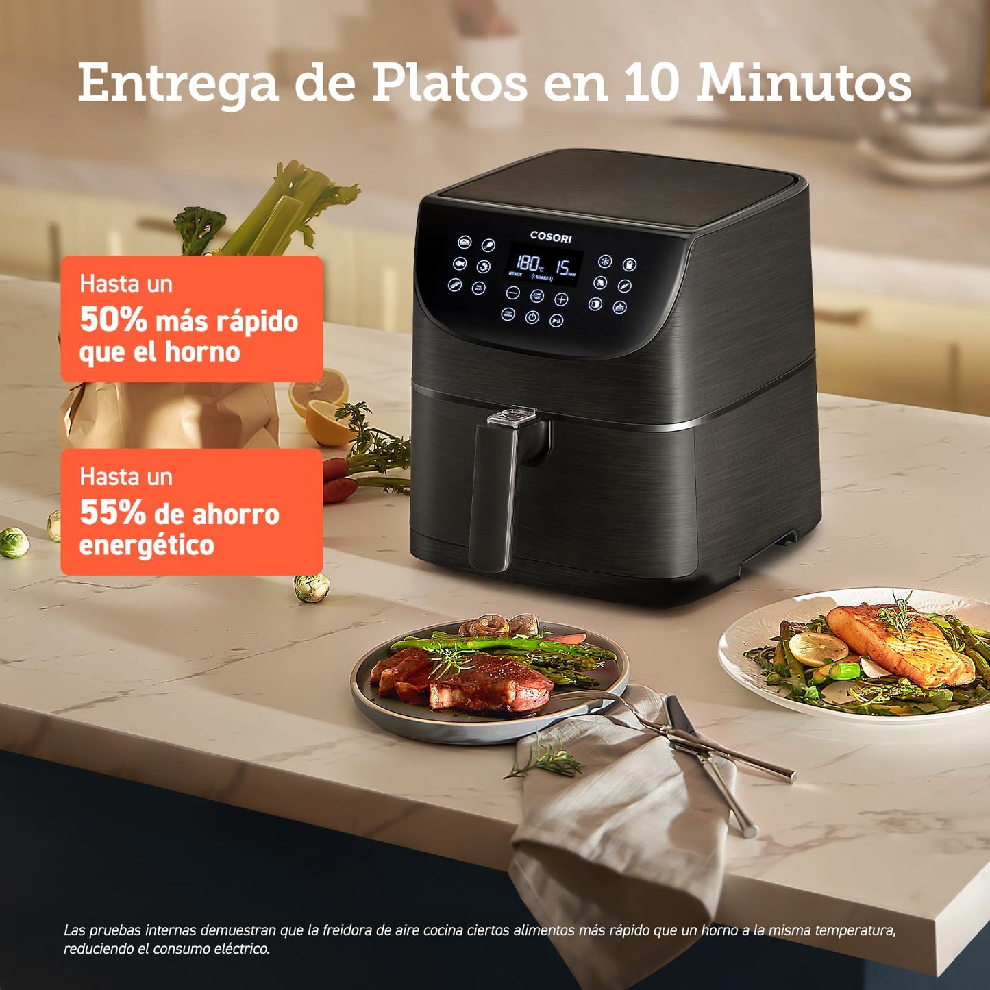 COSORI Freidora de Aire Duradera 5.5 L Air Fryer 1700W, Tecnología Rapid Air, 55% Menos Energía, 13 Automáticos Modos, Uso Sencillo, Panel Táctil Intuitivo, Acero Inox Interior, Hasta 205 °C y 60 Min