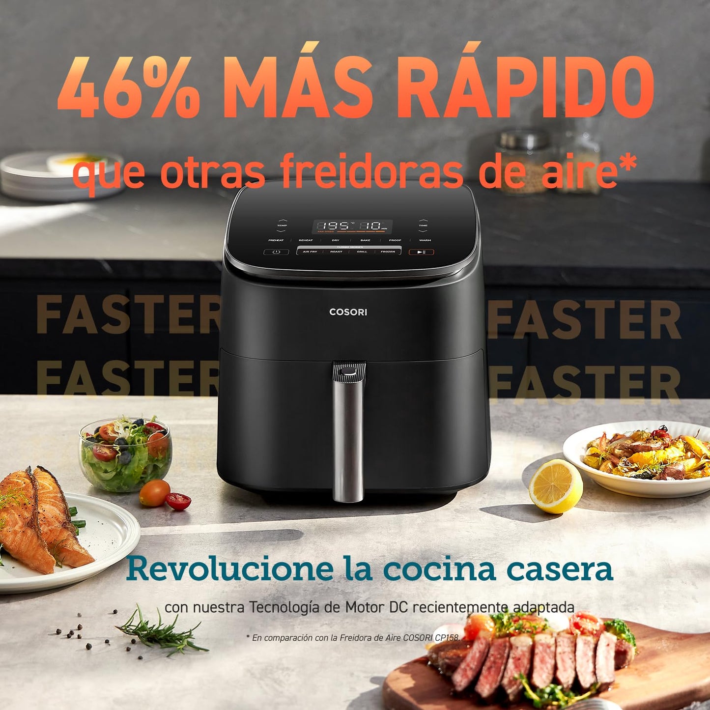 COSORI Freidora de Aire Turbo Blaze™ 6L, Air Fryer 46% Más Rápida con Motor DC, Freidora sin Aceite 9 en 1, con 117 Recetas de Chef, Apta para Lavavajillas, Freír, Hornear, Asar, Deshidratar, 1725W