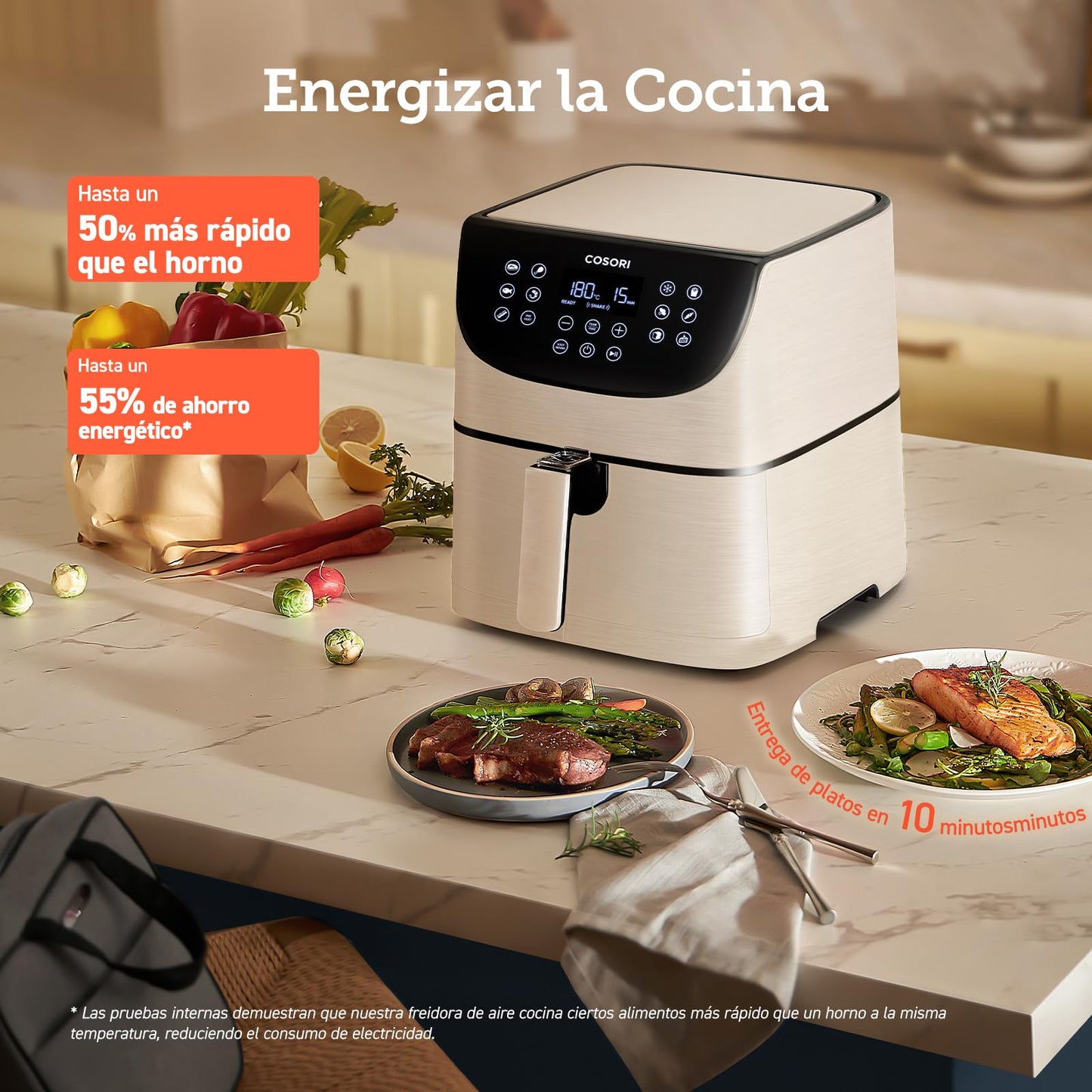 COSORI Freidora de Aire Duradera 5,5L Air Fryer 1700W, Tecnología Rapid Air, 55% Menos Energía, 13 Automáticos Modos,Uso Fácil, LED Panel Táctil, Acero Inox Interior, Hasta 205ºC y 60 Min, Blanca