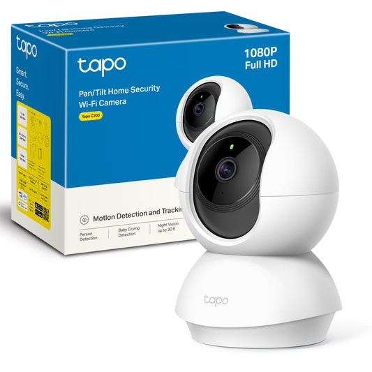 TP-Link TAPO C200 - Cámara IP WiFi 360° Cámara de Vigilancia FHD 1080p,Visión nocturna, Notificaciones en tiempo real, Admite tarjeta SD,Detección de movimiento,Control Remoto,Compatible con Alexa