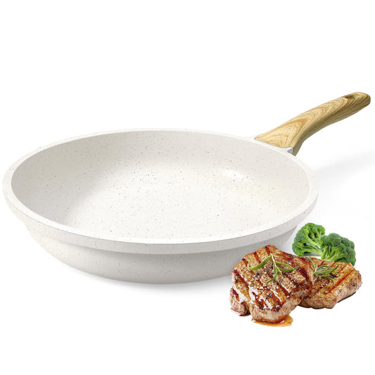 GiPP Sartén antiadherente - sartén antiadherente de granito, sartén de cocina no tóxica, bandeja de huevo frito con mango refrigerado, fácil de limpiar, compatible con la inducción (Blanco, 24cm)