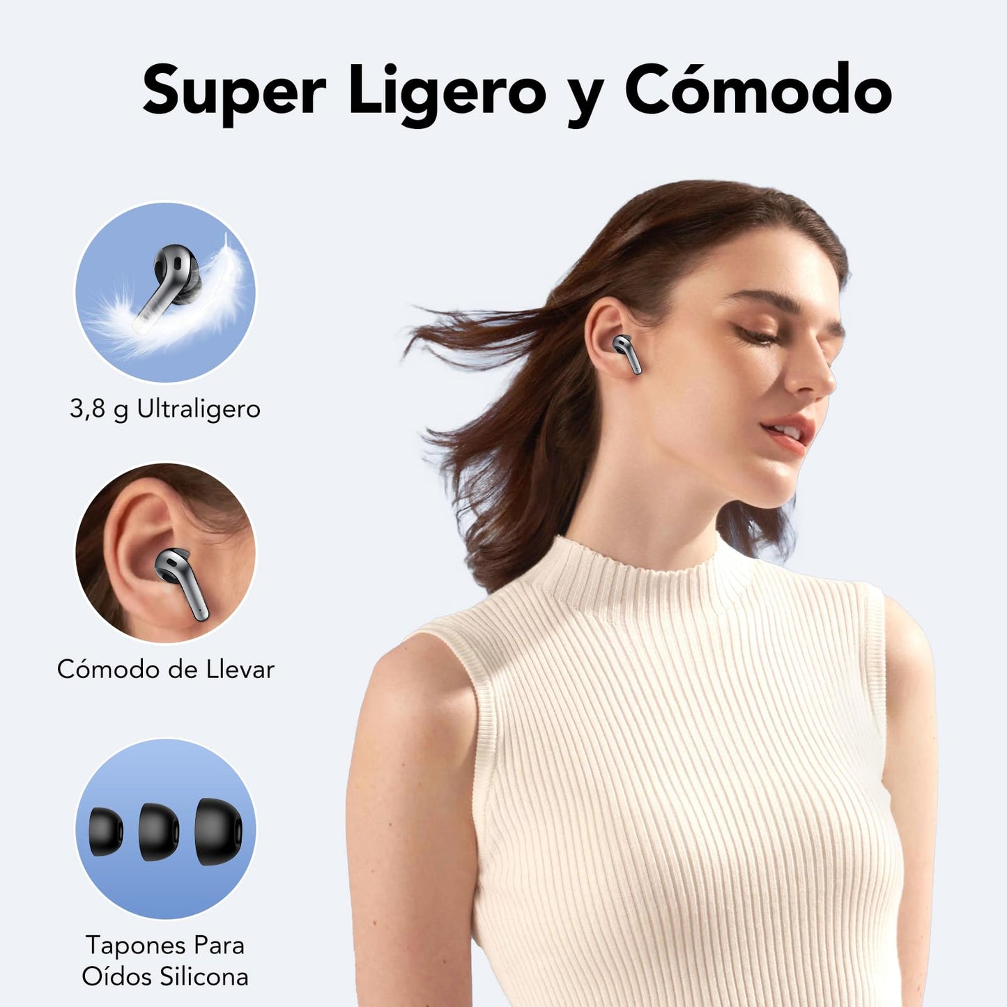 Auriculares Inalámbricos Bluetooth, Auriculares Bluetooth 5.3, 4 Mic con Reducción de Ruido ENC, 50H con Graves, Cascos Inalambricos Bluetooth IP7 Impermeable, Carga Rápida USB-C, Ajuste Cómodo