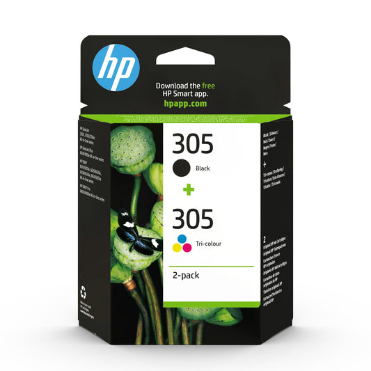 HP 305 6ZD17AE, Negro y Tricolor, Cartuchos de Tinta Originales, Pack de 2, compatible con impresoras de inyección de tinta HP Deskjet, HP Deskjet Plus y HP Envy