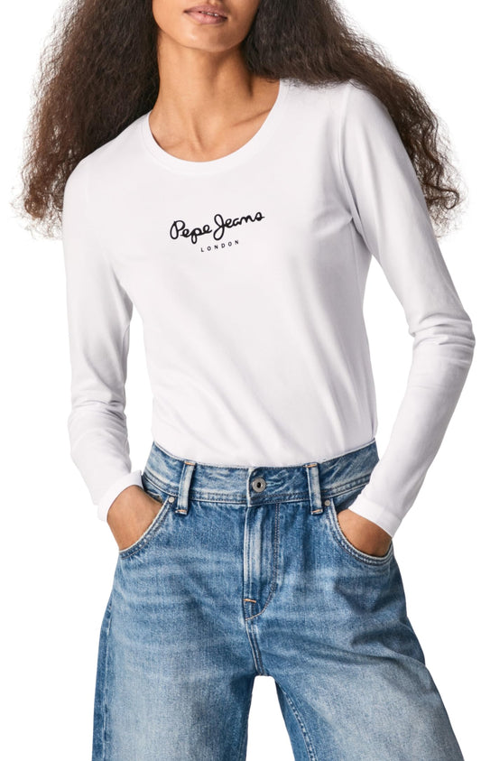 Pepe Jeans New Virginia Camiseta para Mujer Slim Fit Manga Larga Blanco, S