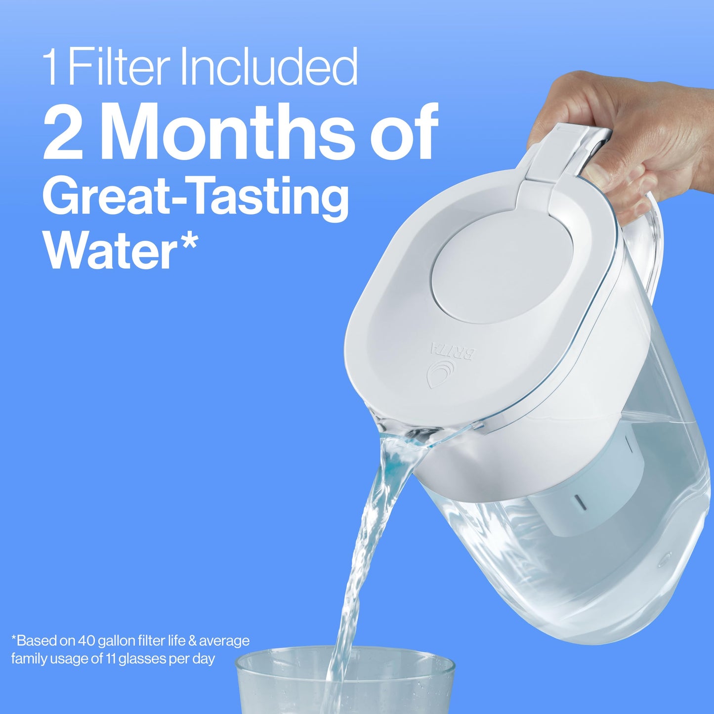 Brita Large Water Filter Pitcher, BPA-Free Water Pitcher, Replaces 1,800 Plastic Water Bottles a Year, Lasts Two Months or 40 Gallons, Includes 1 Filter, 10-Cup Capacity, Bright White