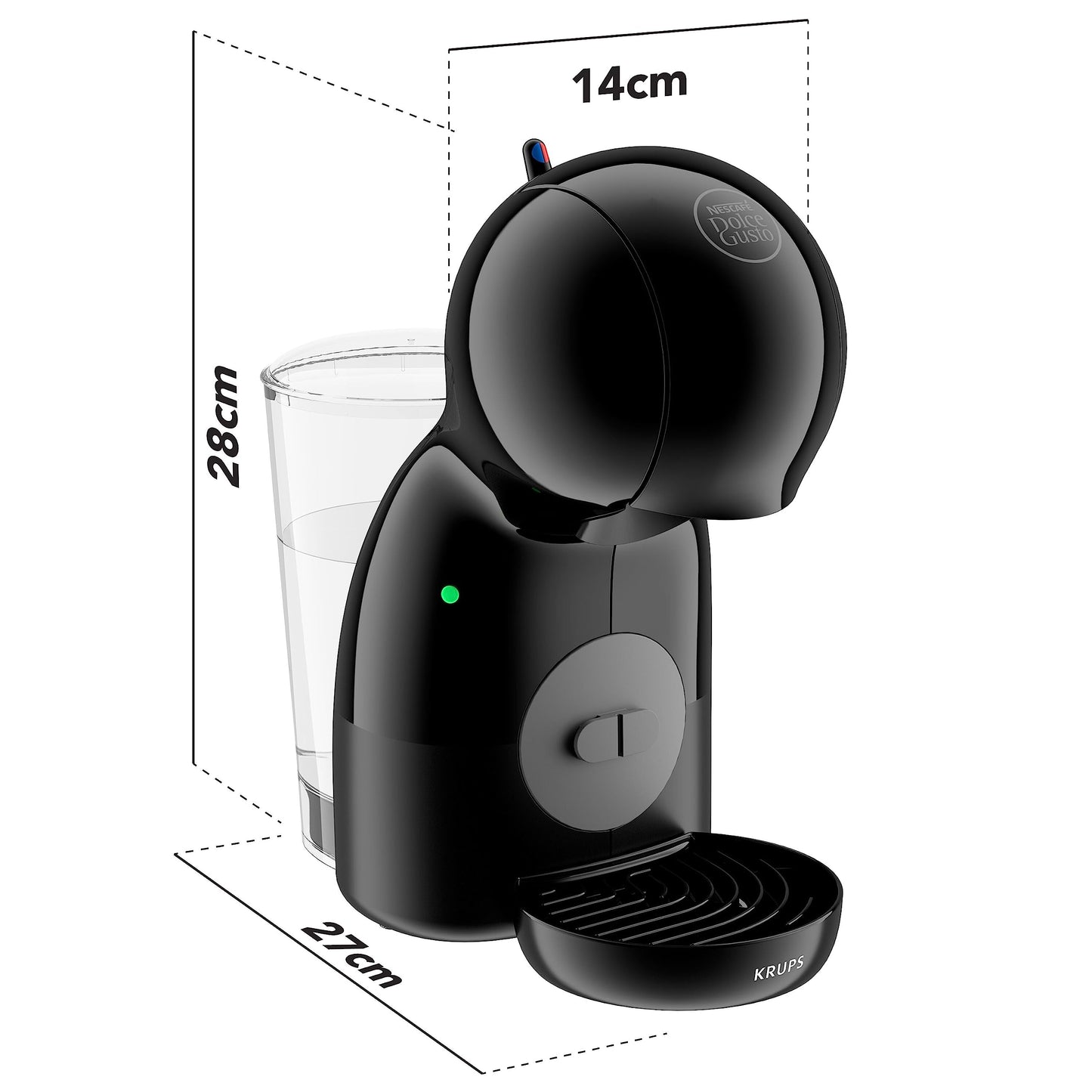 Krups Nescafé Dolce Gusto Piccolo XS - Cafetera cápsulas de 15 bares de presión y 1500 W potencia, depósito de 0.8 L, monodosis multibebidas frías y calientes, manual, compacta, negro y gris