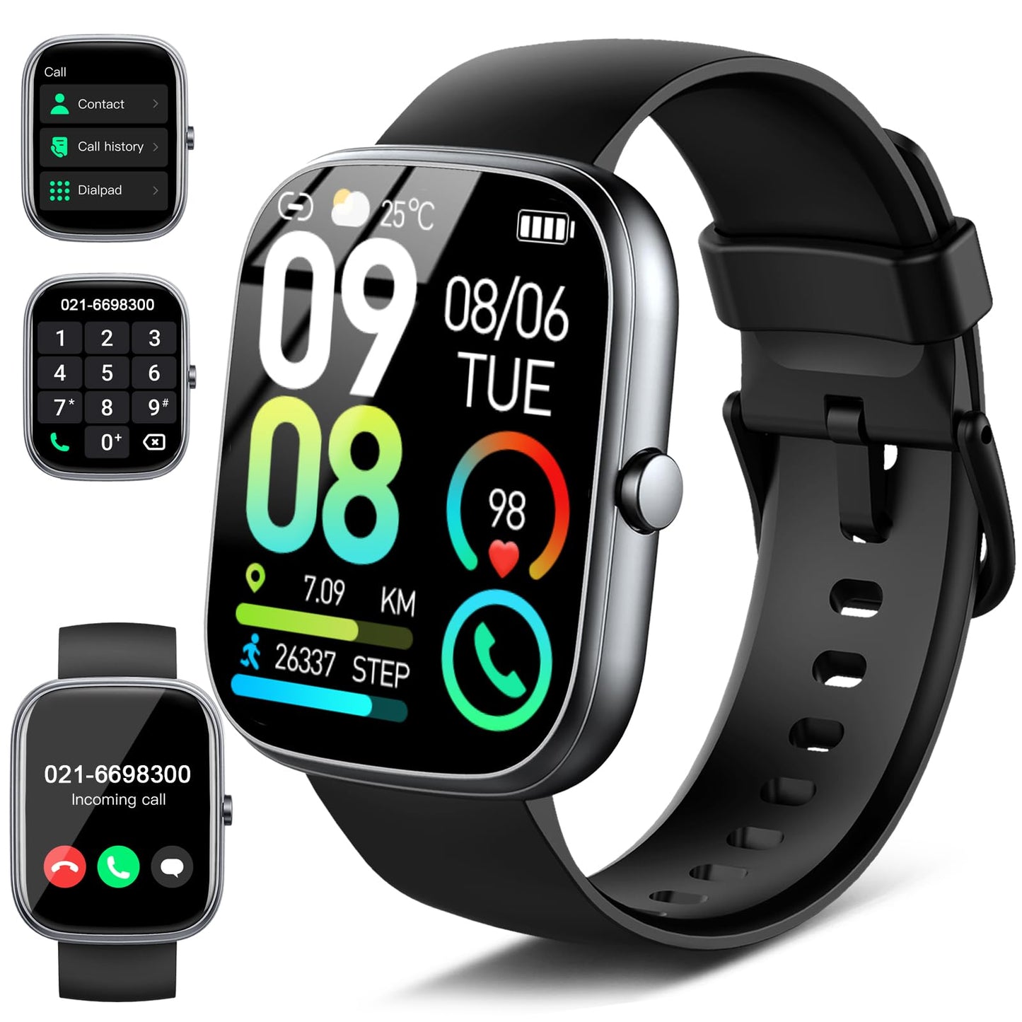 Reloj Inteligente Hombre Mujer, 1.91" Smartwatch con Llamada Bluetooth, 110+ Modos Deportivo, Pulsómetro/Monitor de Sueño/Podómetro, Pulsera Actividad Impermeable IP68 Smart Watch para Android iOS