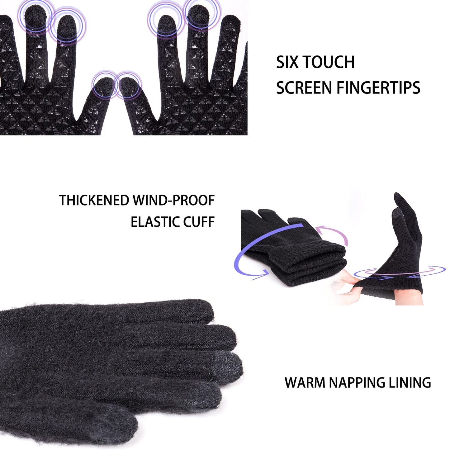 TRENDOUX Guantes halloween hombre termicos mujer - guantes running Senderismo Escalada Correr lana Ciclismo Navidad Regalos invierno Guantes de conducción，Smartphones guantes tactiles - Negro L