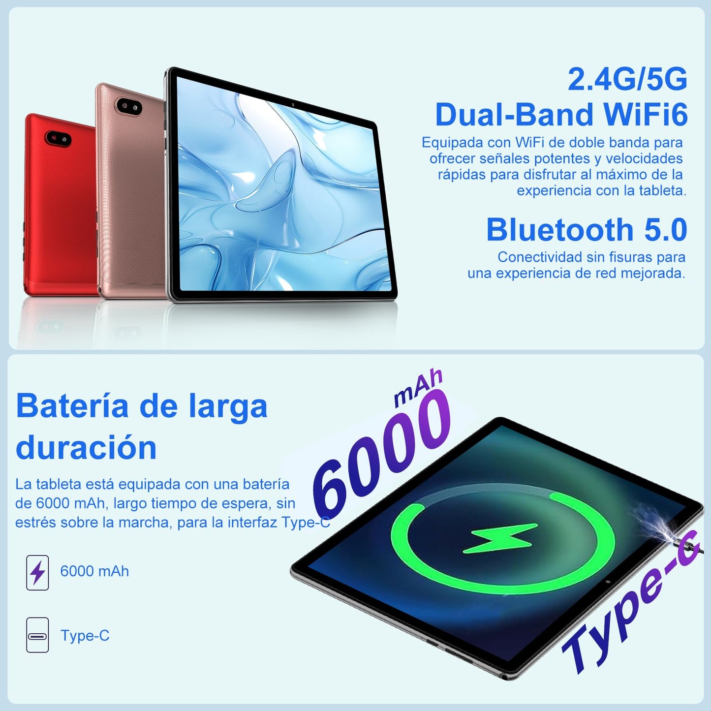 UJJ Tablet 10 Pulgadas Android 14 Tablet Octa-Core, 20GB RAM+128GB ROM (1TB TF), 5G+2.4G Dual Band WiFi 6, Bluetooth 5.0, 5MP+8MP, Widevine L1, HD IPS, Facciale ID, Tablet con Teclado y Raton-Plateado