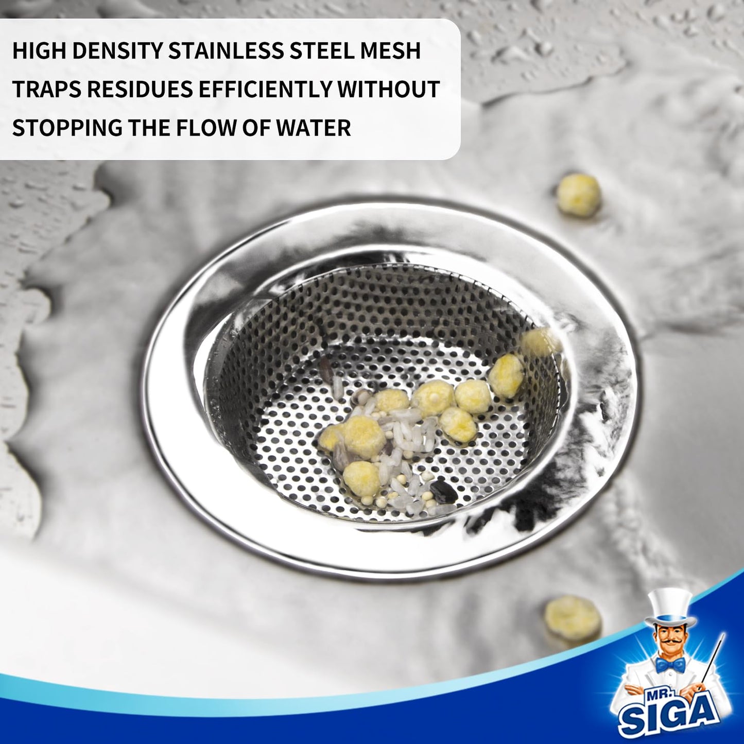 MR.SIGA Kitchen Sink Strainer, Stainless Steel Sink Drain Strainer, Dishwasher Safe, Outer Diameter 4.4 inch/11.2cm, Inner Diameter 3 inch/7.6cm, Pack of 3