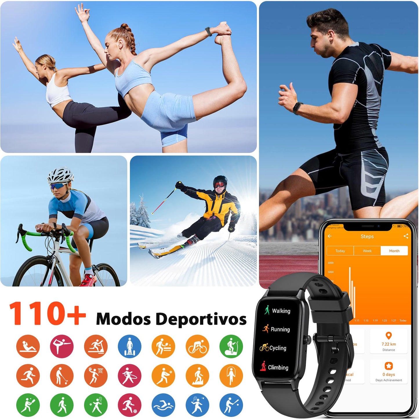 Reloj Inteligente Hombre Mujer con Llamadas, 1.57" HD Smartwatch con 112+ Modos Deportivo Pulsera Actividad, Podómetro/Pulsómetro/SpO2/Monitor de Sueño, IP68 Impermeable Smart Watch para Android iOS