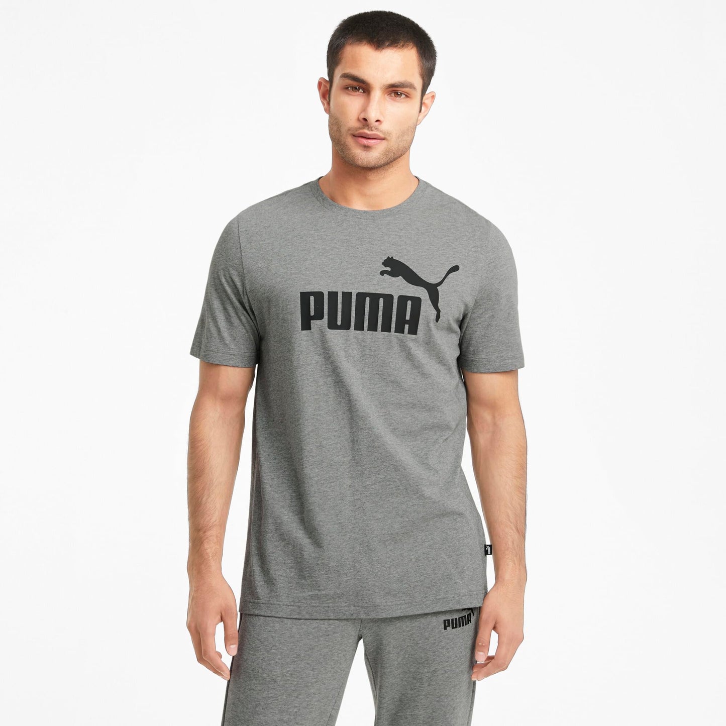 Puma Ess Logo Tee Camiseta de Deporte, Medium Gray Heather, L Hombre