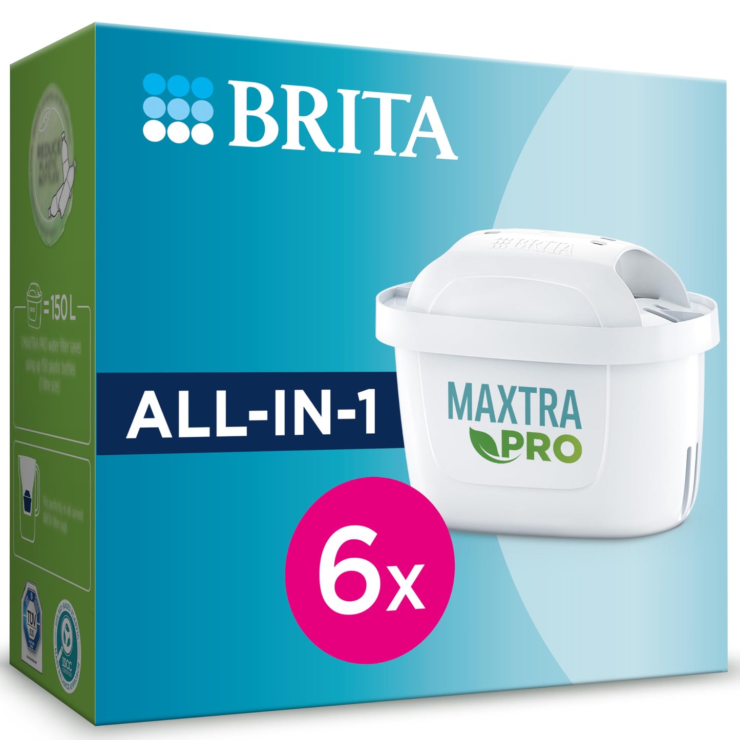 BRITA Cartucho de filtro de agua MAXTRA PRO All-in-1 Ahorro semestral pack 6| Recambio original para las jarras BRITA para agua de sabor puro - filtra micro impurezas como PFAS, cloro, cal y metales