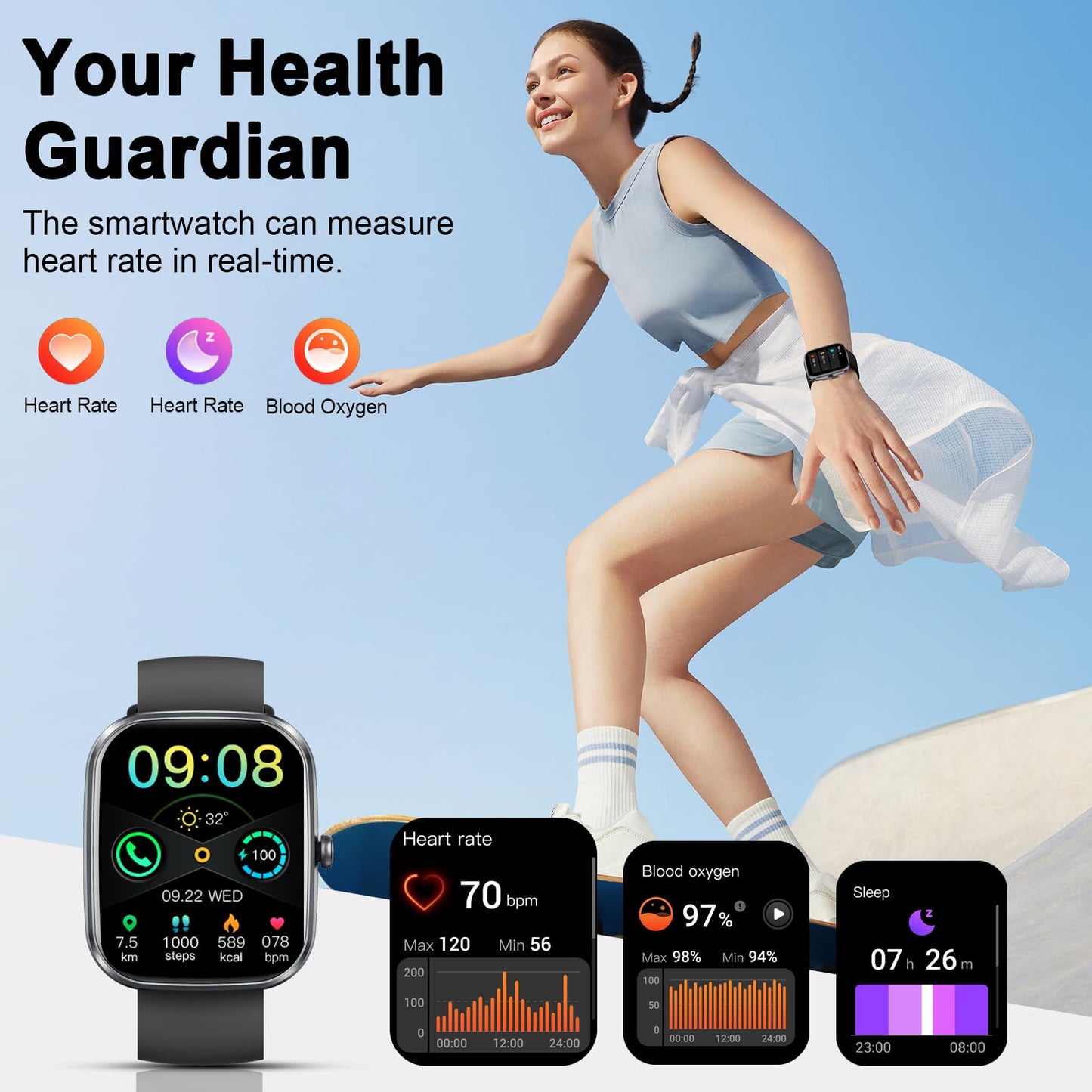 Reloj Inteligente Hombre Mujer, 1.91" Smartwatch con Llamadas Bluetooth, Pulsómetro, Monitor de Sueño, Podómetro, 110+ Modos Deportivos Smart Watch, Pulsera Actividad Impermeable IP68 para Android iOS