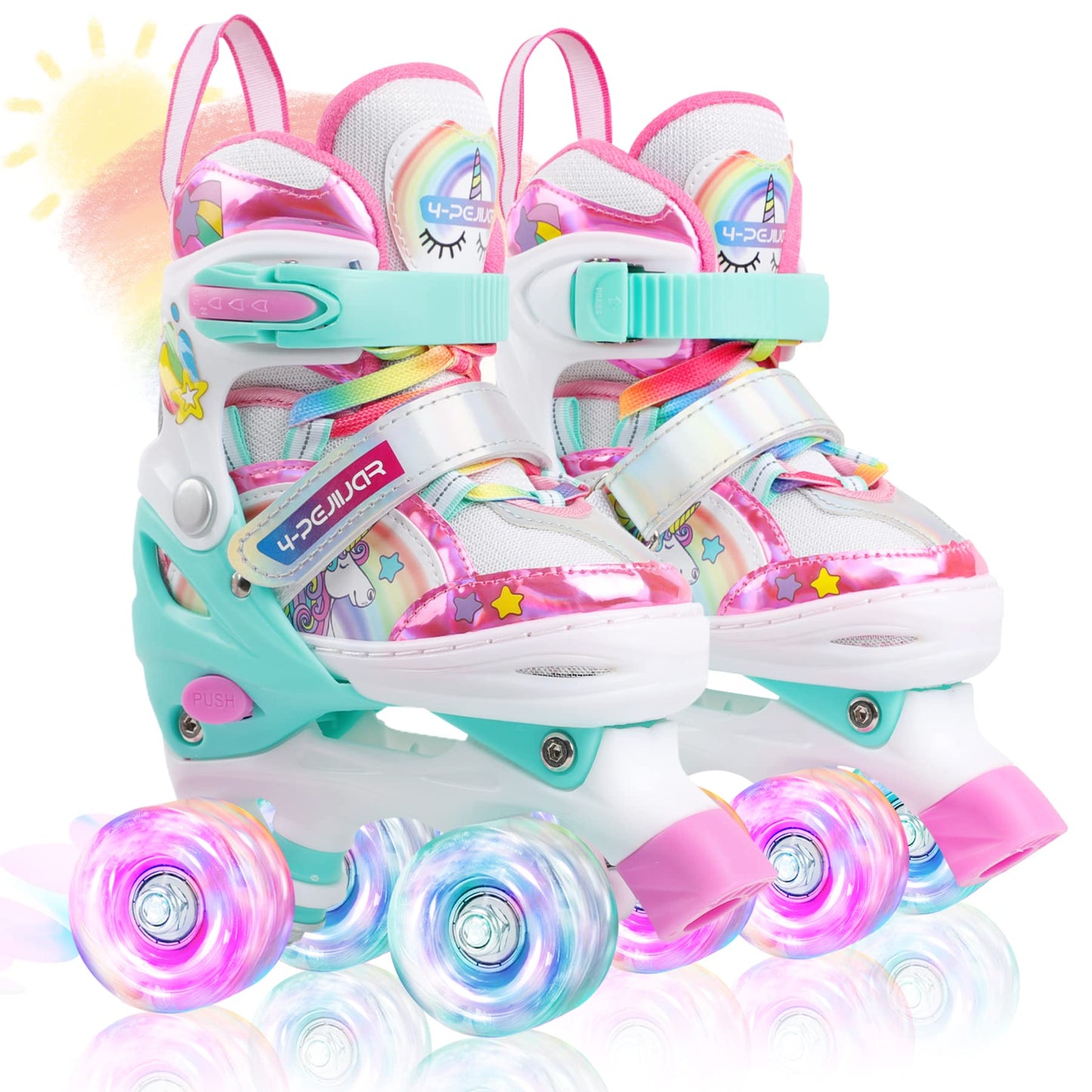 Patines Unicornio para Niños Patines Roller Quad Ajustables con Ruedas Luminosas para Niñas y Niños Principiantes