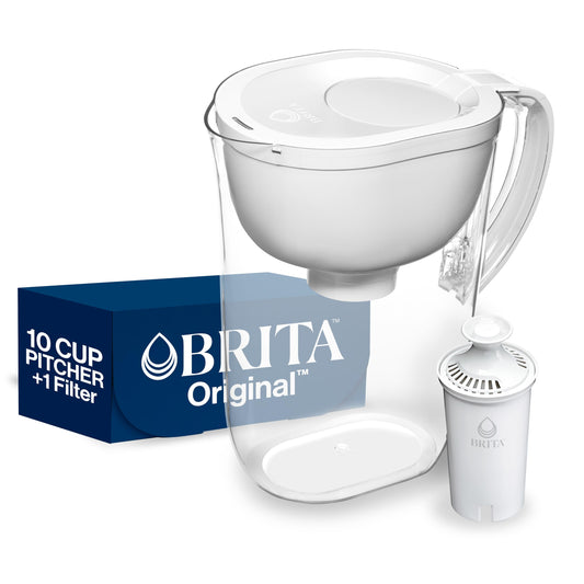 Brita Large Water Filter Pitcher, BPA-Free Water Pitcher, Replaces 1,800 Plastic Water Bottles a Year, Lasts Two Months or 40 Gallons, Includes 1 Filter, 10-Cup Capacity, Bright White