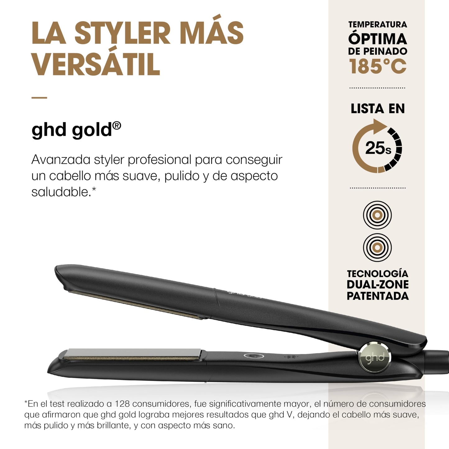 ghd gold - Plancha de pelo profesional para alisar, rizar y crear ondas, temperatura óptima de peinado 185ºC, tecnología dual-zone, negro