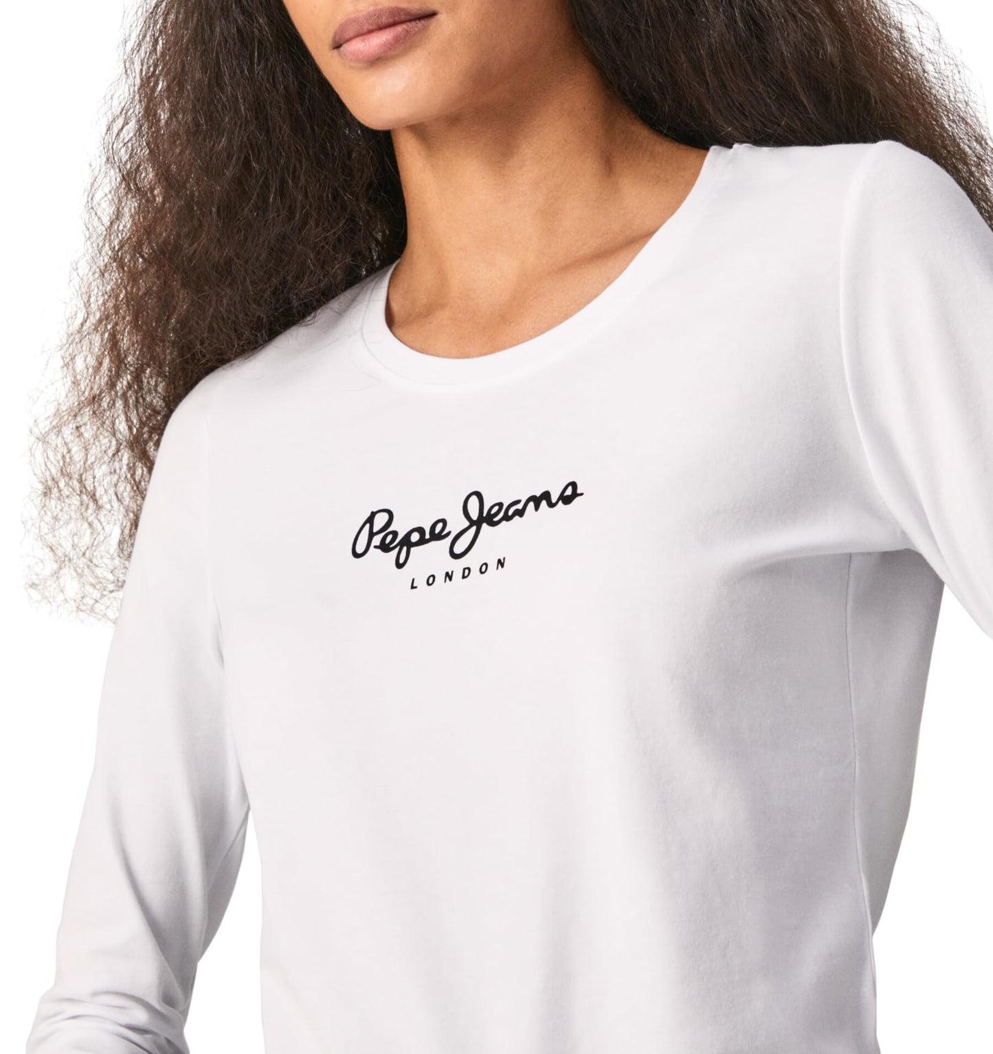 Pepe Jeans New Virginia Camiseta para Mujer Slim Fit Manga Larga Blanco, S