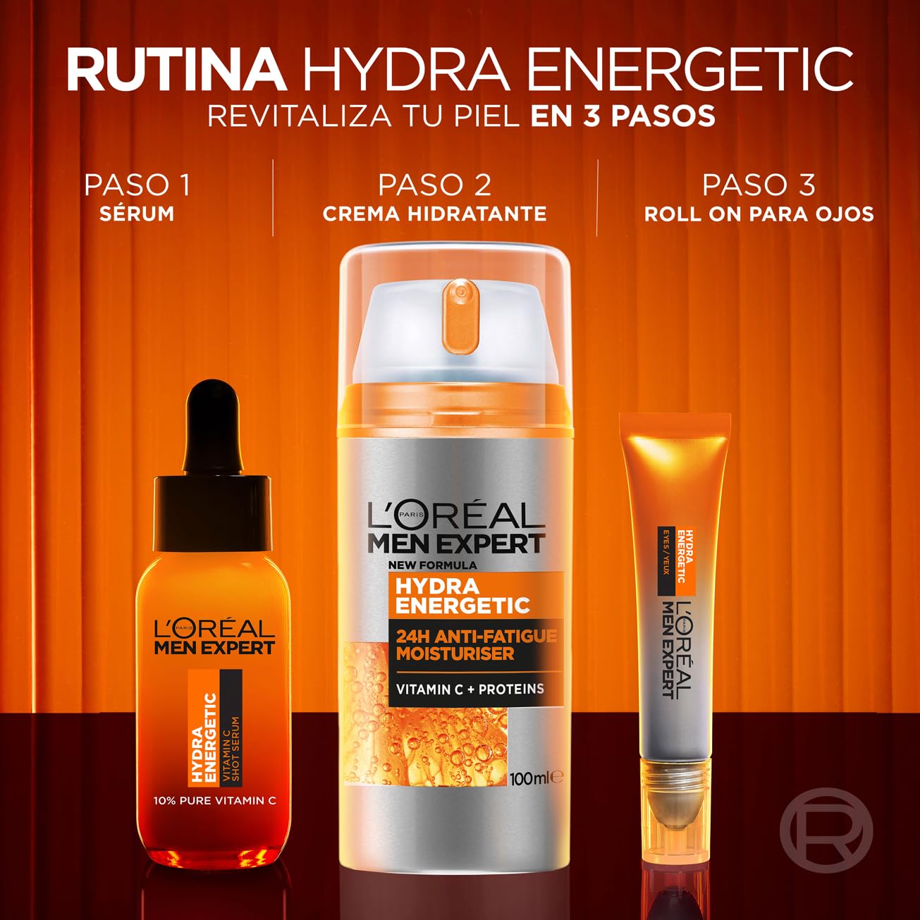 L'Oréal Men Expert Crema Hidratante Anti-Fatiga 24h Hydra Energetic para Hombres, Crema Facial de Uso Diario, Aporta Energía, Formato 100 ml