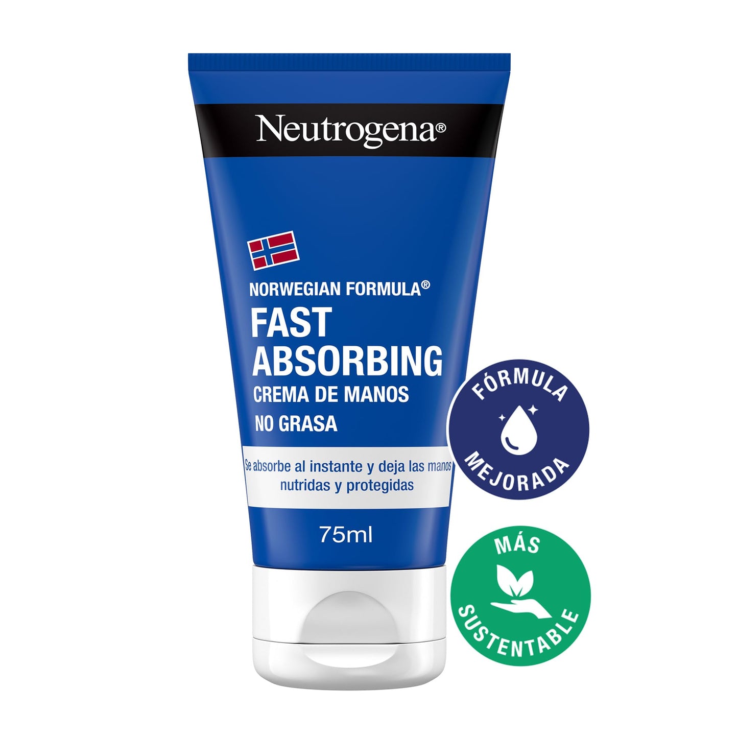 Neutrogena Fórmula Noruega Fast Absorbing (pack de 2 x 75 ml) crema de manos reparadora no grasa con glicerina y vitamina E, crema para manos agrietadas y secas de rápida absorción