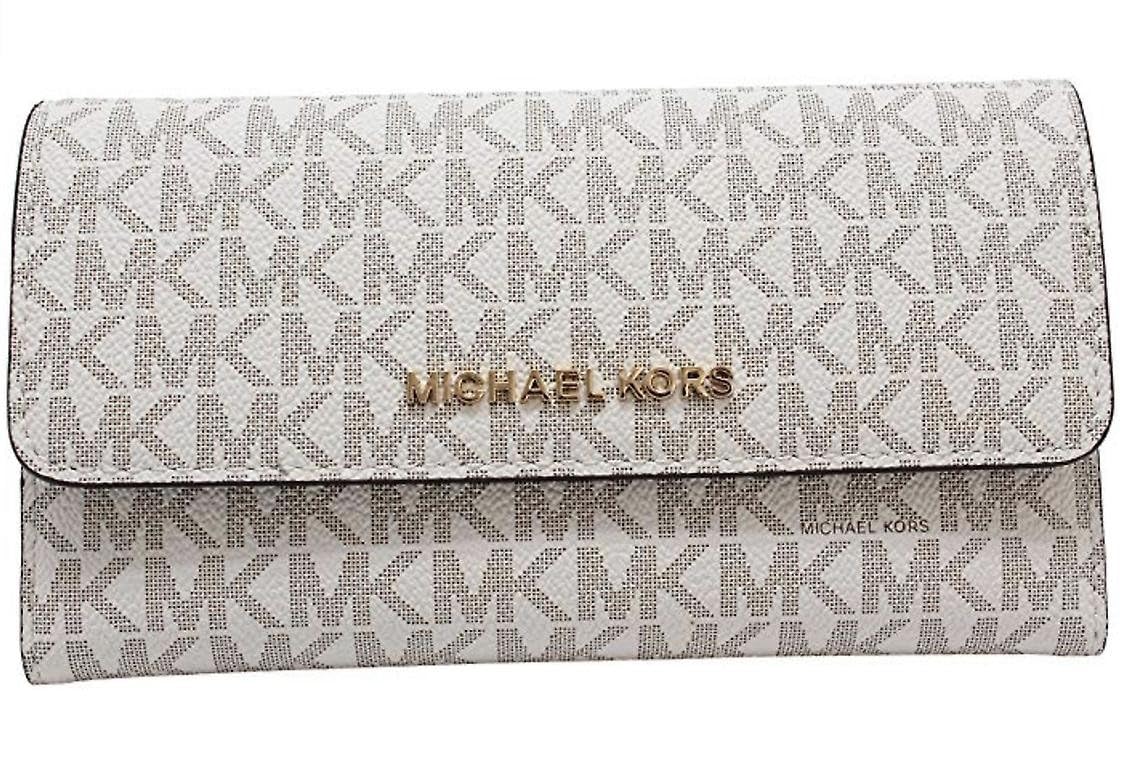 Michael Kors Jet Set Travel Large Trifold Leather Wallet (Vanilla)