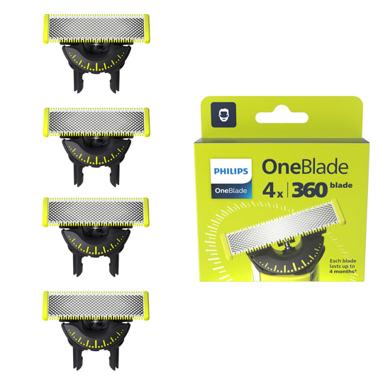 La auténtica Philips QP440/50 OneBlade 360 Cuchillas de Repuesto, para Recortador de Barba y Maquina de afeitar Hombre, Compatible con todos los Philips OneBlade, Pack de 4 unidades