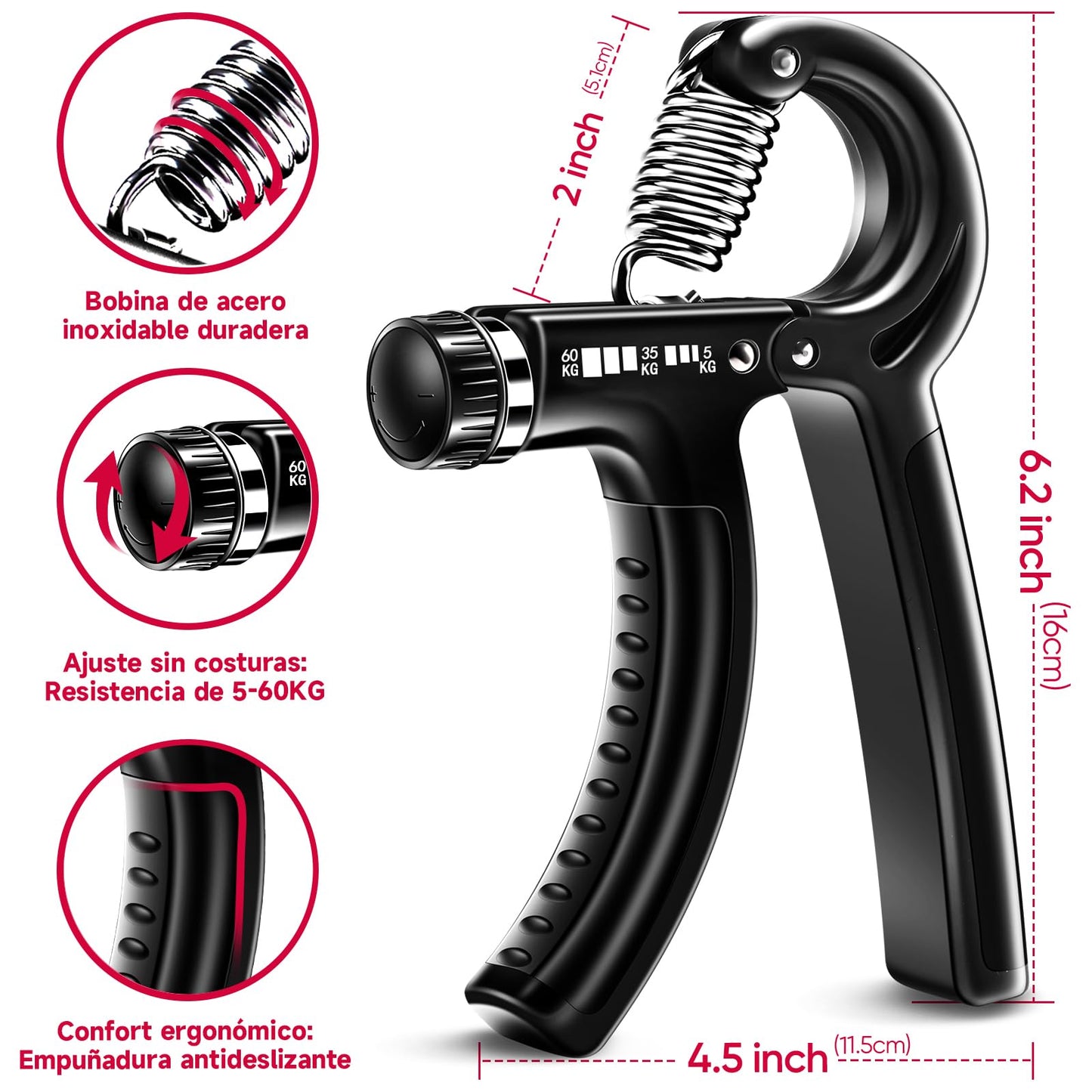 FitBeast Hand Grip para Antebrazo Ejercitar – Paquete de 5 Piezas, Fortalecedor de Agarre de Manos Ajustables, Ejercitador de Manos, Para Estirar Los Dedos, Anillo para Entrenar y Pelota Anti Estrés