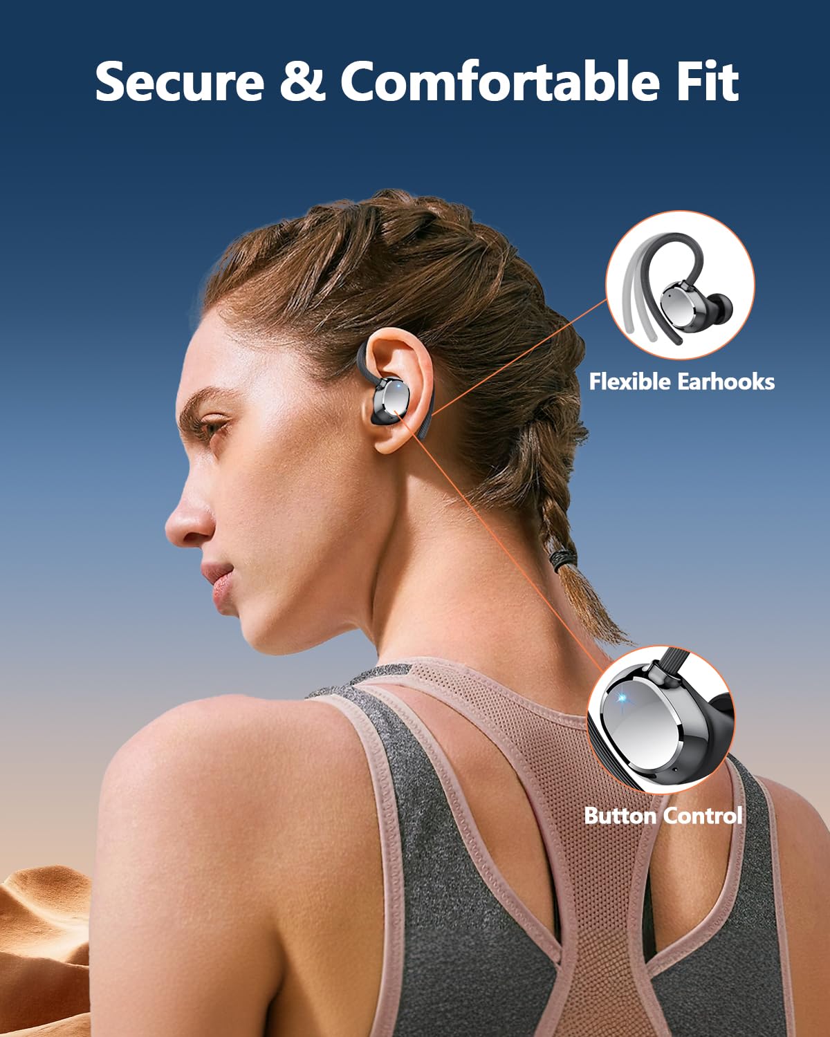 Auriculares Inalambricos, Auriculares Bluetooth 5.3 HiFi Estéreo Deportivos con 4 ENC Cancelacion Ruido HD Microfono, 128H Cascos Inalambricos Bluetooth LED Pantalla,IP7 Impermeable para Running Sport