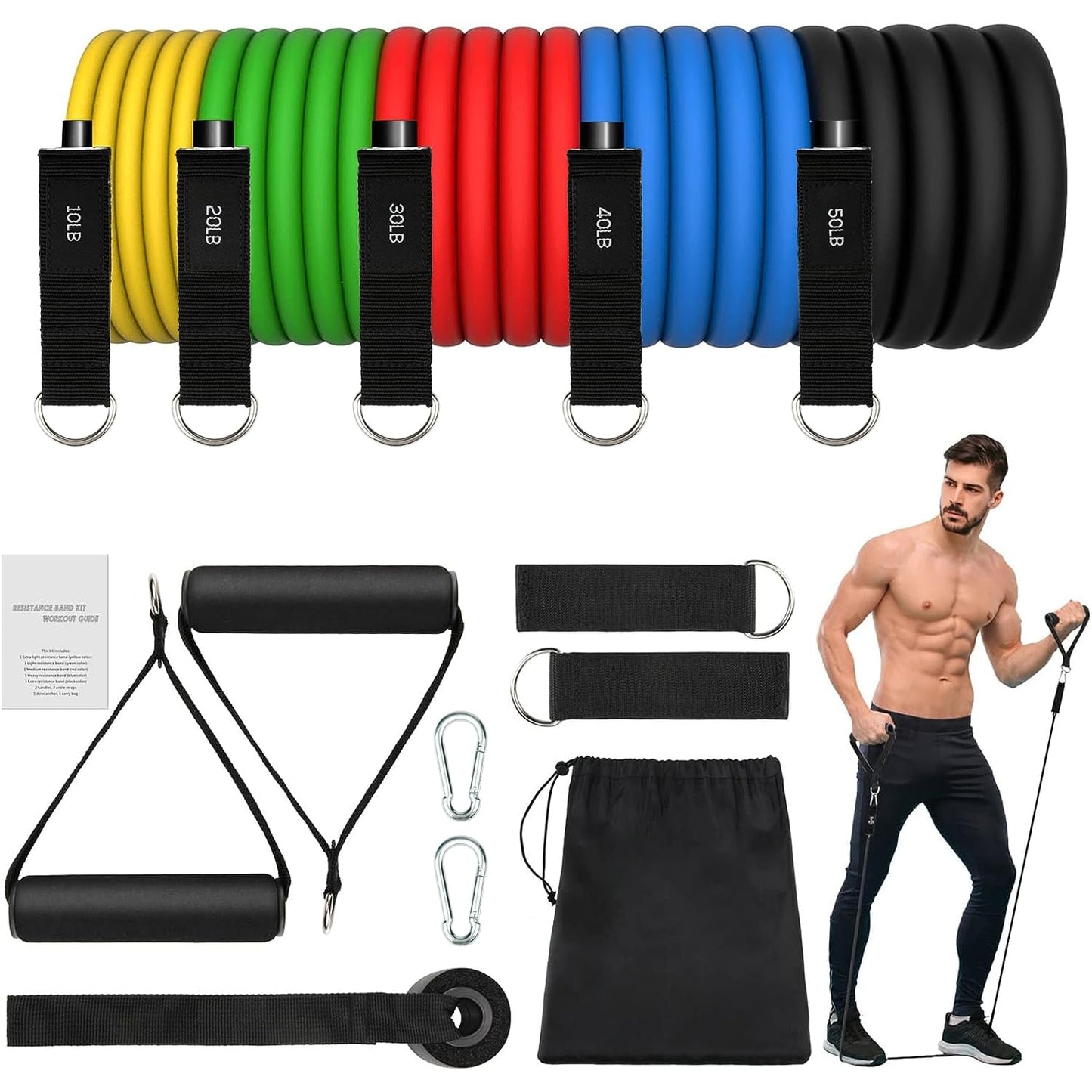 JATEKA Gomas Elasticas Musculacion 150 lbs 12 Piezas Elasticos Fitness Musculacion con 5 Diferentes Niveles Gomas Bandas Elasticas para Gimnasio en Casa Yoga