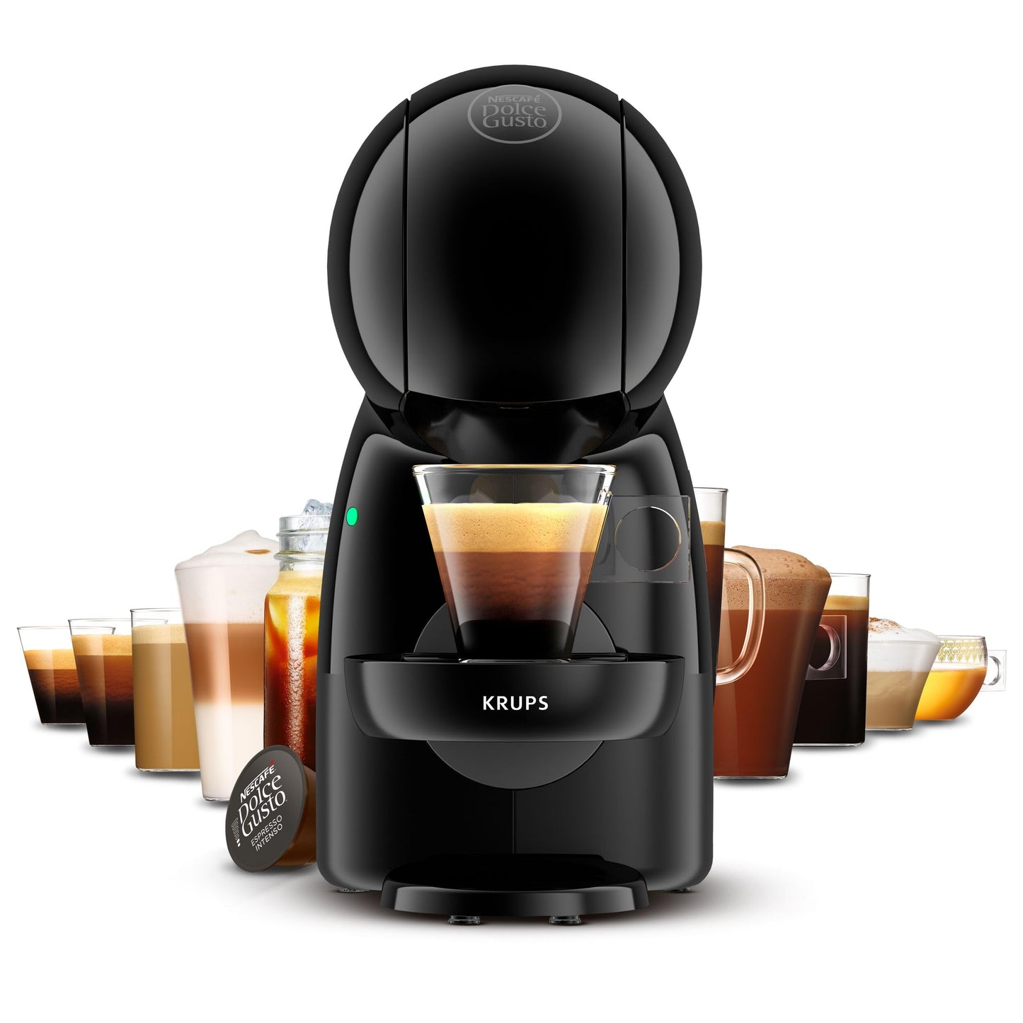 Krups Nescafé Dolce Gusto Piccolo XS - Cafetera cápsulas de 15 bares de presión y 1500 W potencia, depósito de 0.8 L, monodosis multibebidas frías y calientes, manual, compacta, negro y gris