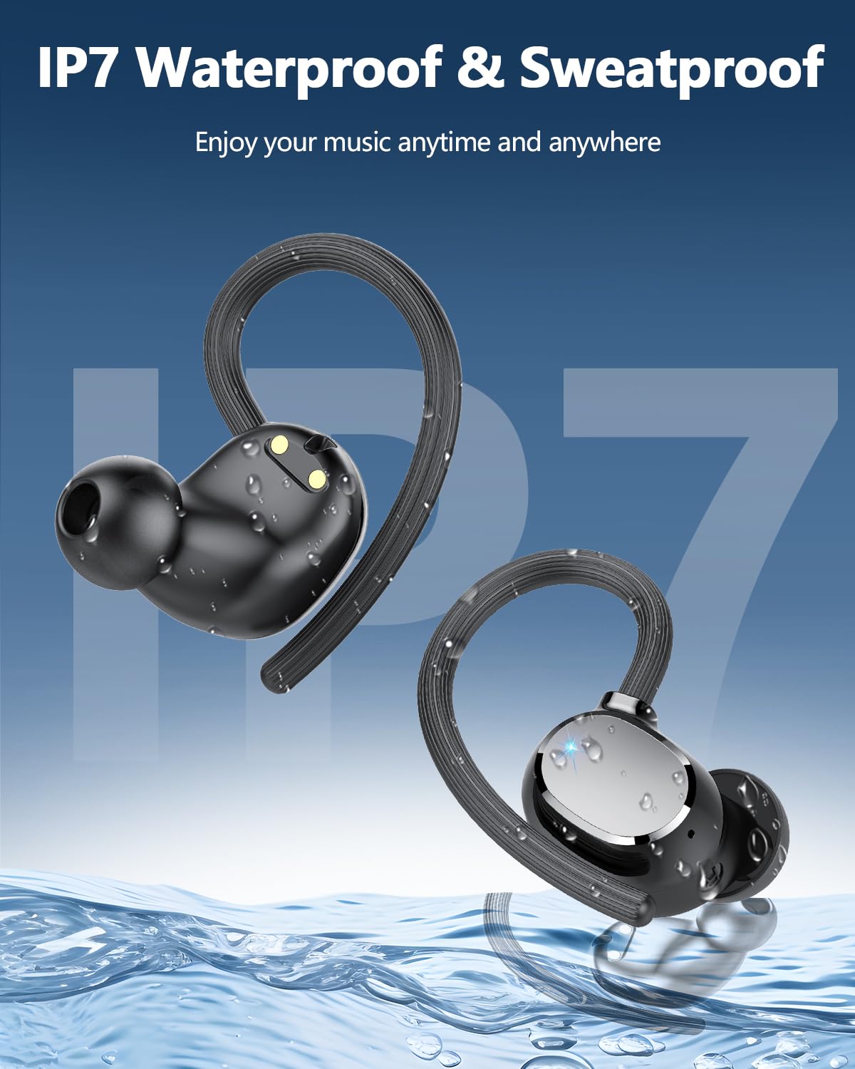 Auriculares Inalambricos, Auriculares Bluetooth 5.3 HiFi Estéreo Deportivos con 4 ENC Cancelacion Ruido HD Microfono, 128H Cascos Inalambricos Bluetooth LED Pantalla,IP7 Impermeable para Running Sport