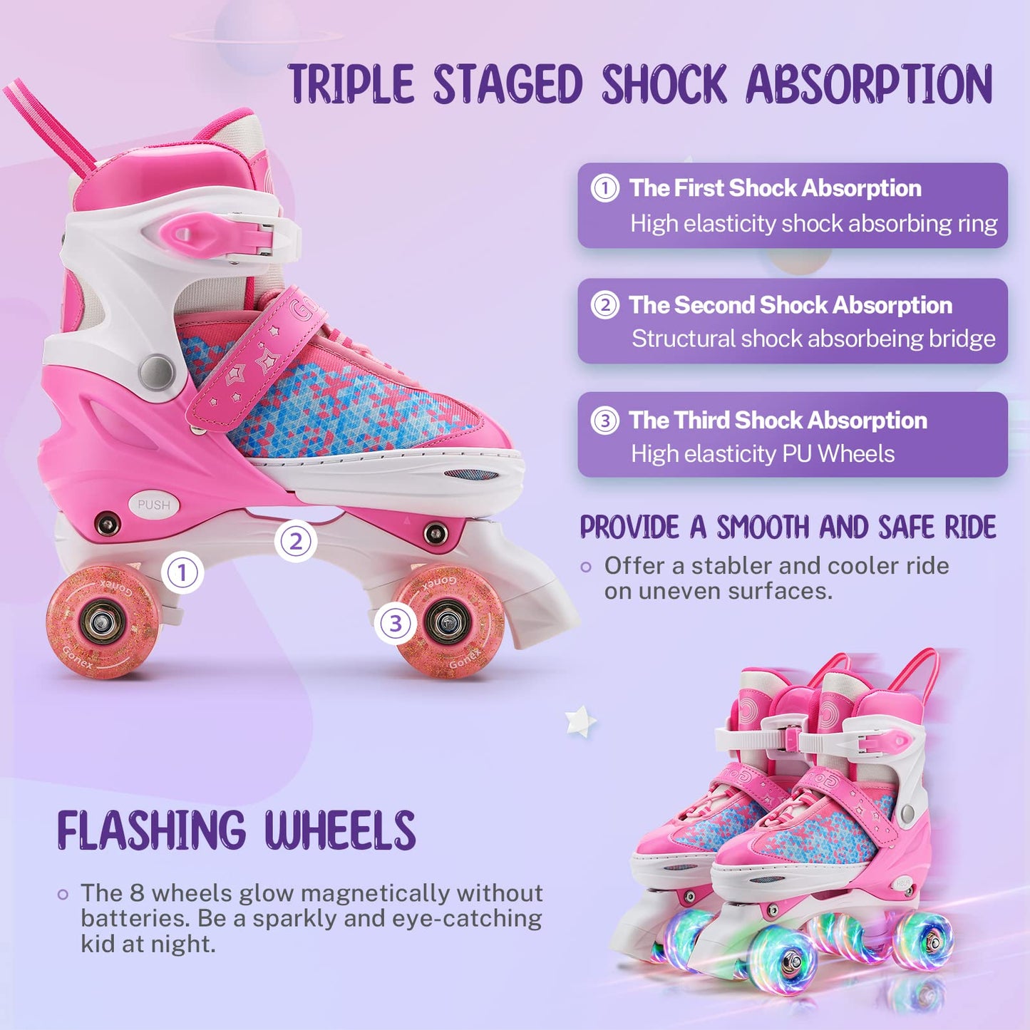 Gonex Patines 4 Ruedas Niña Patines en Paralelo Ajustables, Patines con Iluminación LED para Niñas y Niños Principiantes