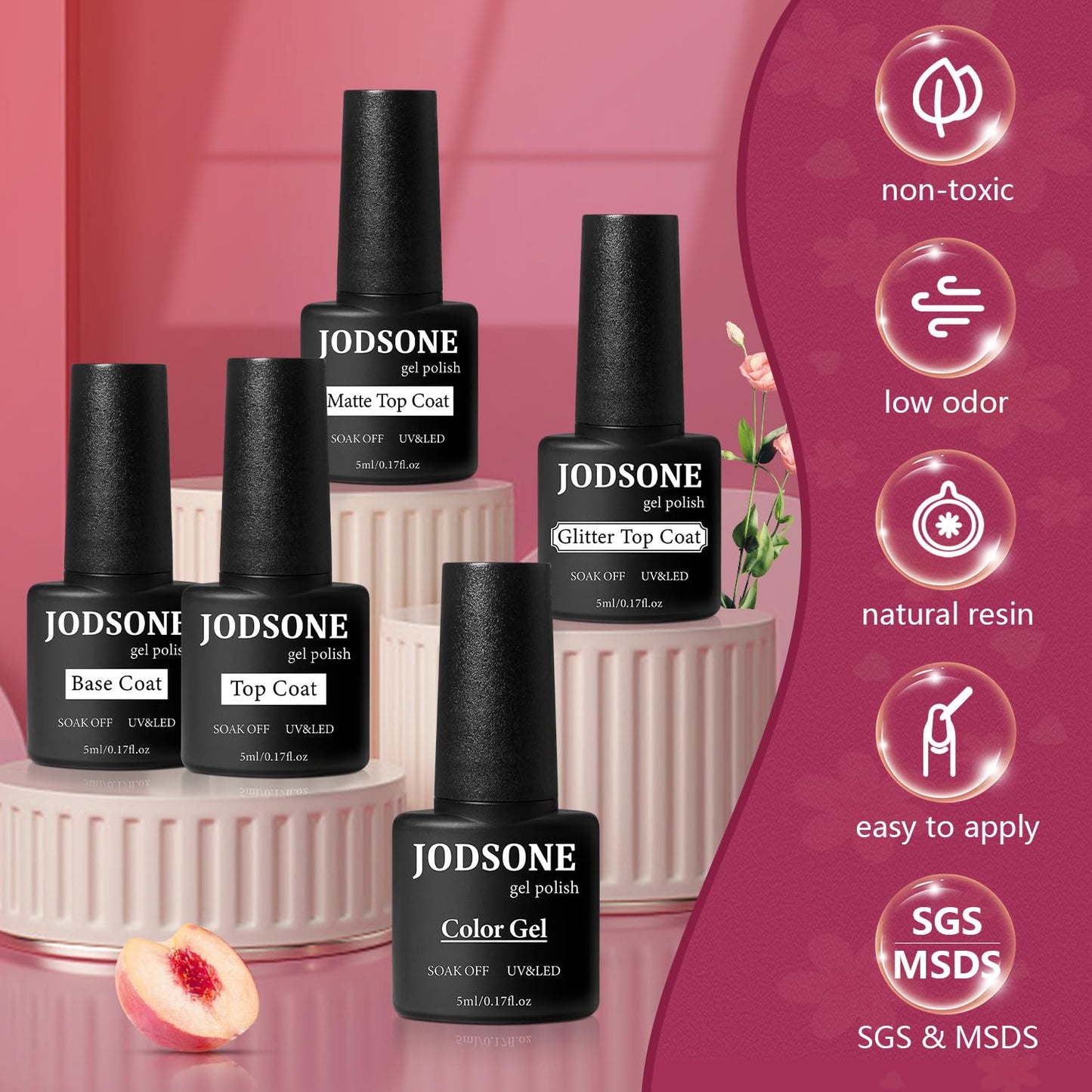 JODSONE 36 piezas clásico juego de esmaltes de uñas de gel en（con luz UV） blanco y negro nude y azul púrpura con herramientas de manicura, regalo perfecto para los amantes de la manicura