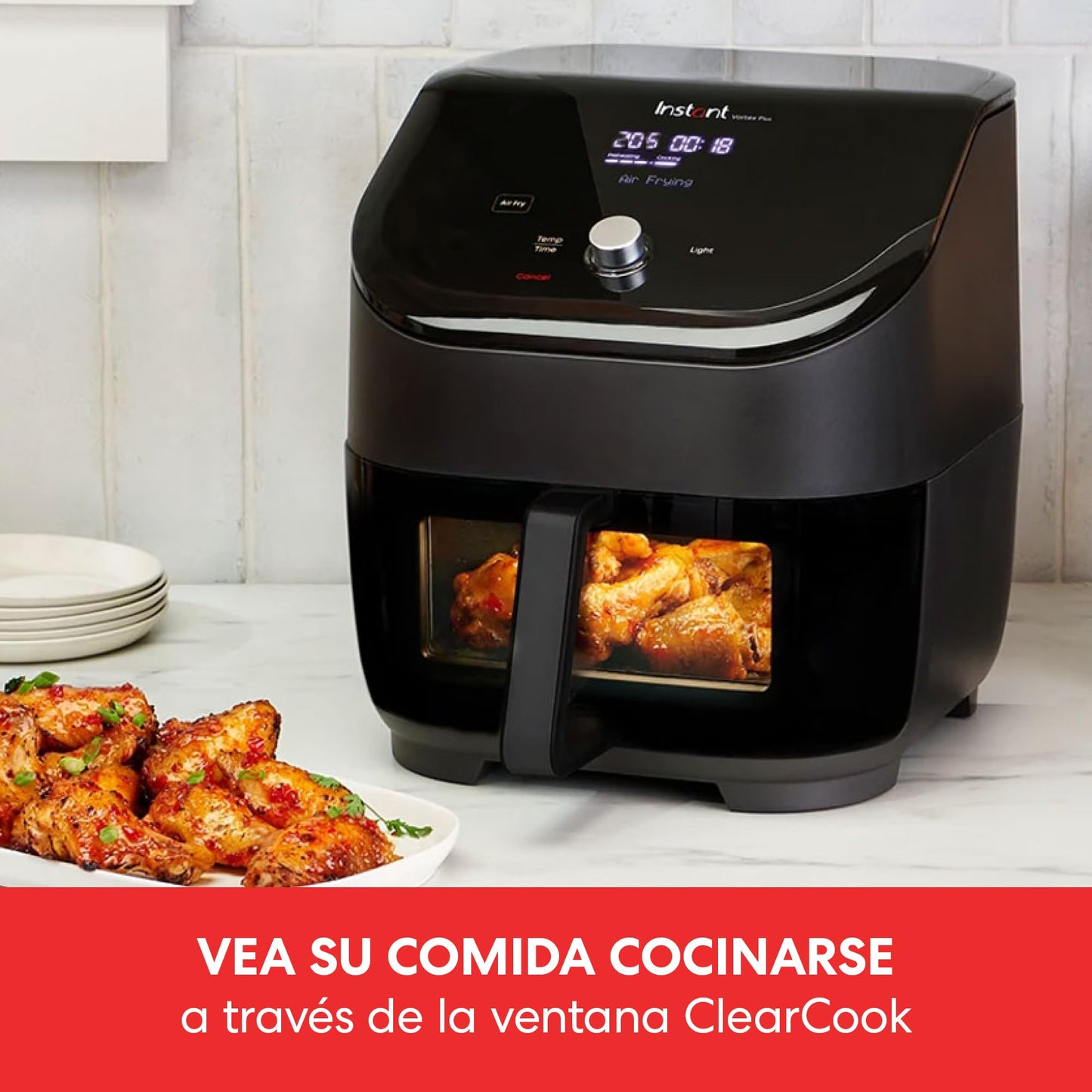 Instant Port Vortex Plus 6 en 1 Freidora de Aire Digital con ClearCook y Función de Asar, Recalentar, Hornear y Deshidratar, 1.700 W – 5,7 L