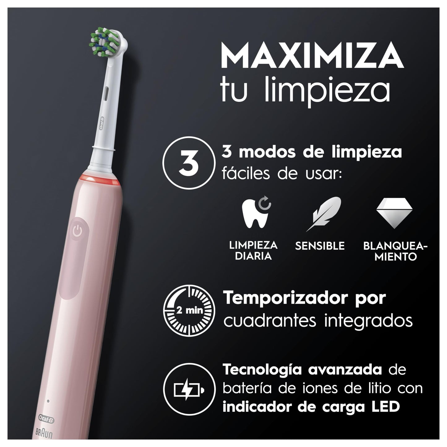 Oral-B Pro 3 3900N Cepillos de Dientes Eléctricos (Pack de 2) con Mango Recargable y Cabezal de Recambio, Diseñado Por Braun, Regalos Orginales para Mujer y Hombre - Negro y Rosa