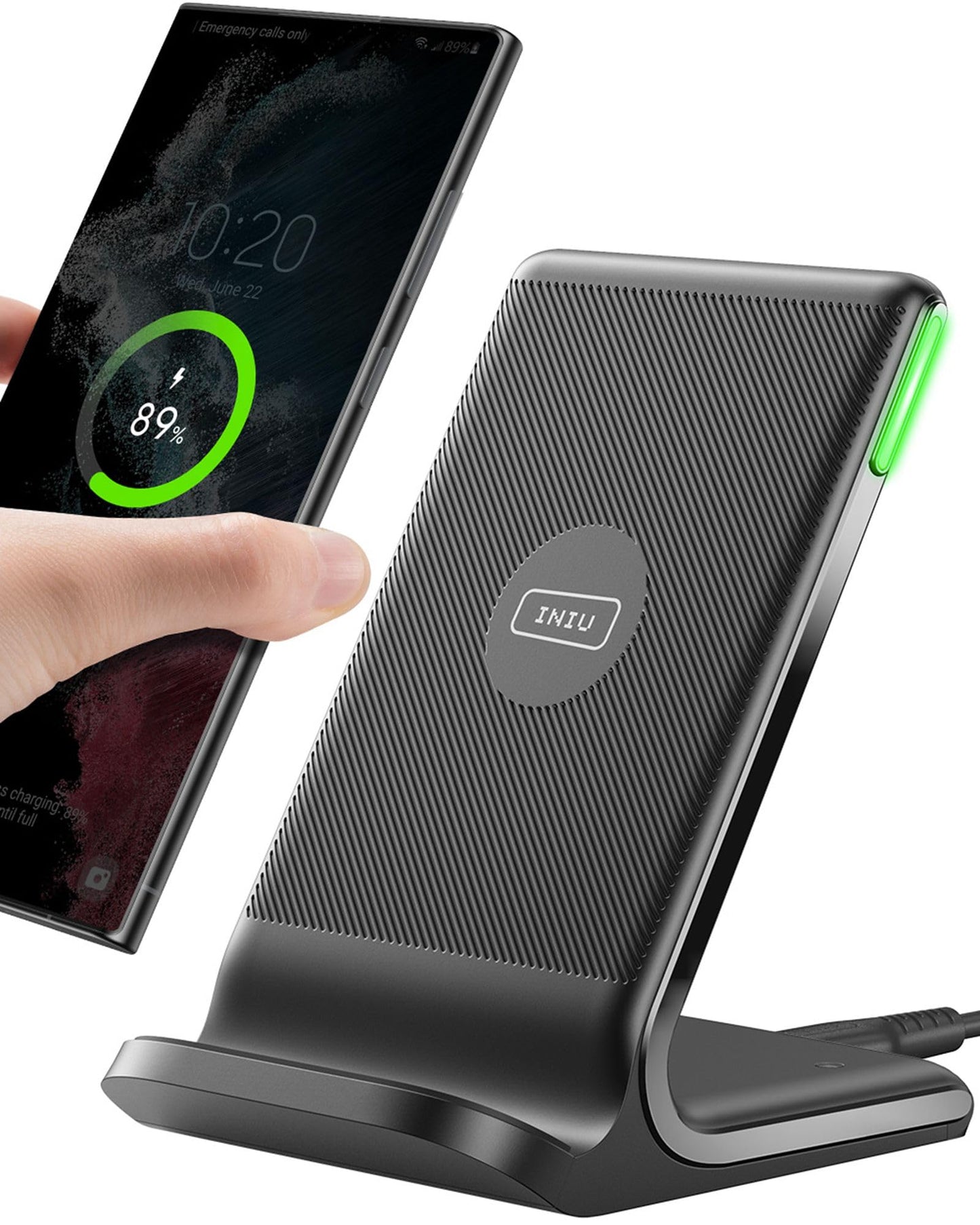 INIU Cargador Inalámbrico Rápido Stand, 15W Certificación Qi Wireless Charger Estación Phone Fast Charge Holder para iPhone 16 15 14 13 12 11 Pro MAX Plus Samsung Galaxy Google Pixel Xiaomi etc