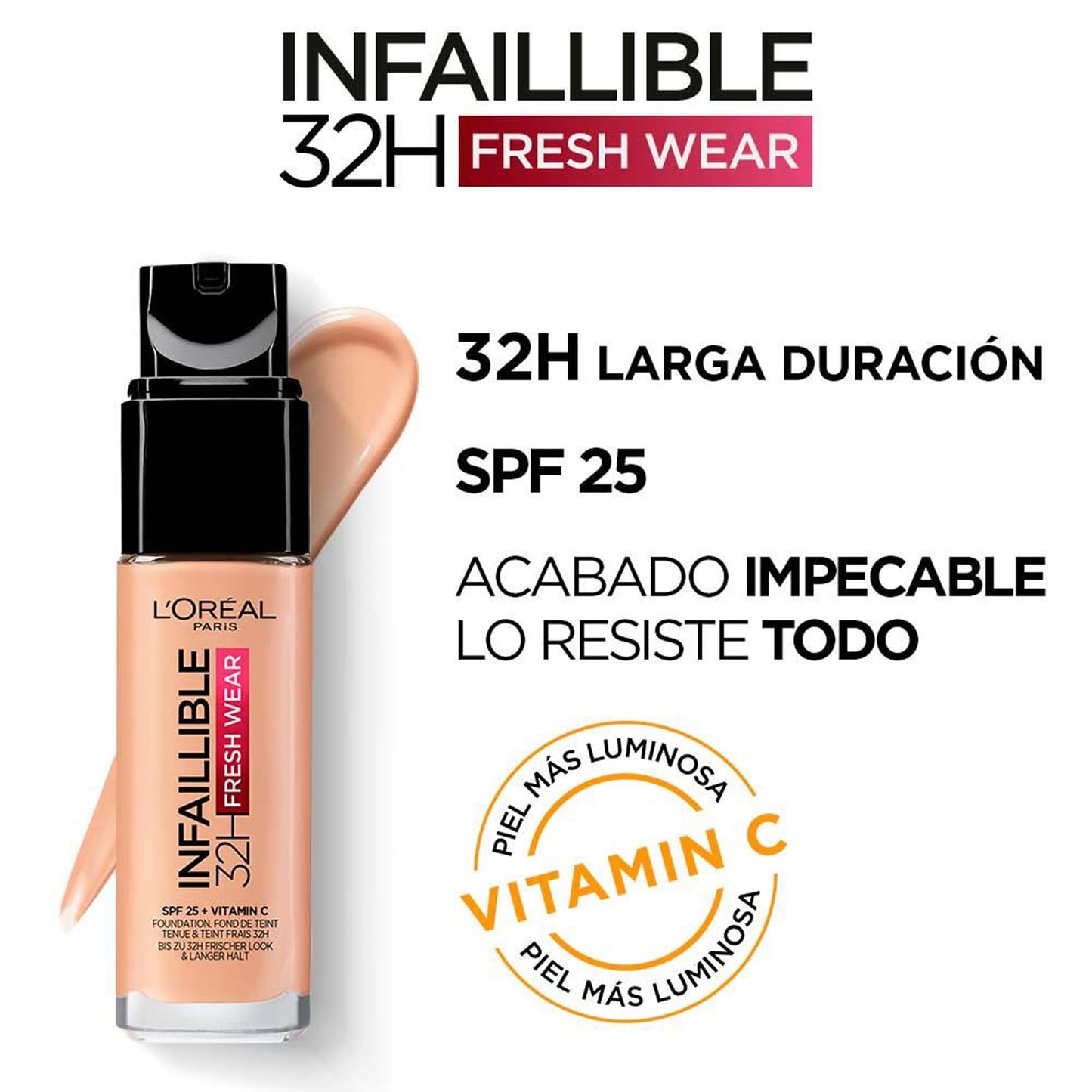 L'Oréal Paris, Base de maquillaje Líquida Infaillible 32h Fresh Wear, Para todo tipo de piel, Larga duración, Tono: Beige Peau (130), 30 ml