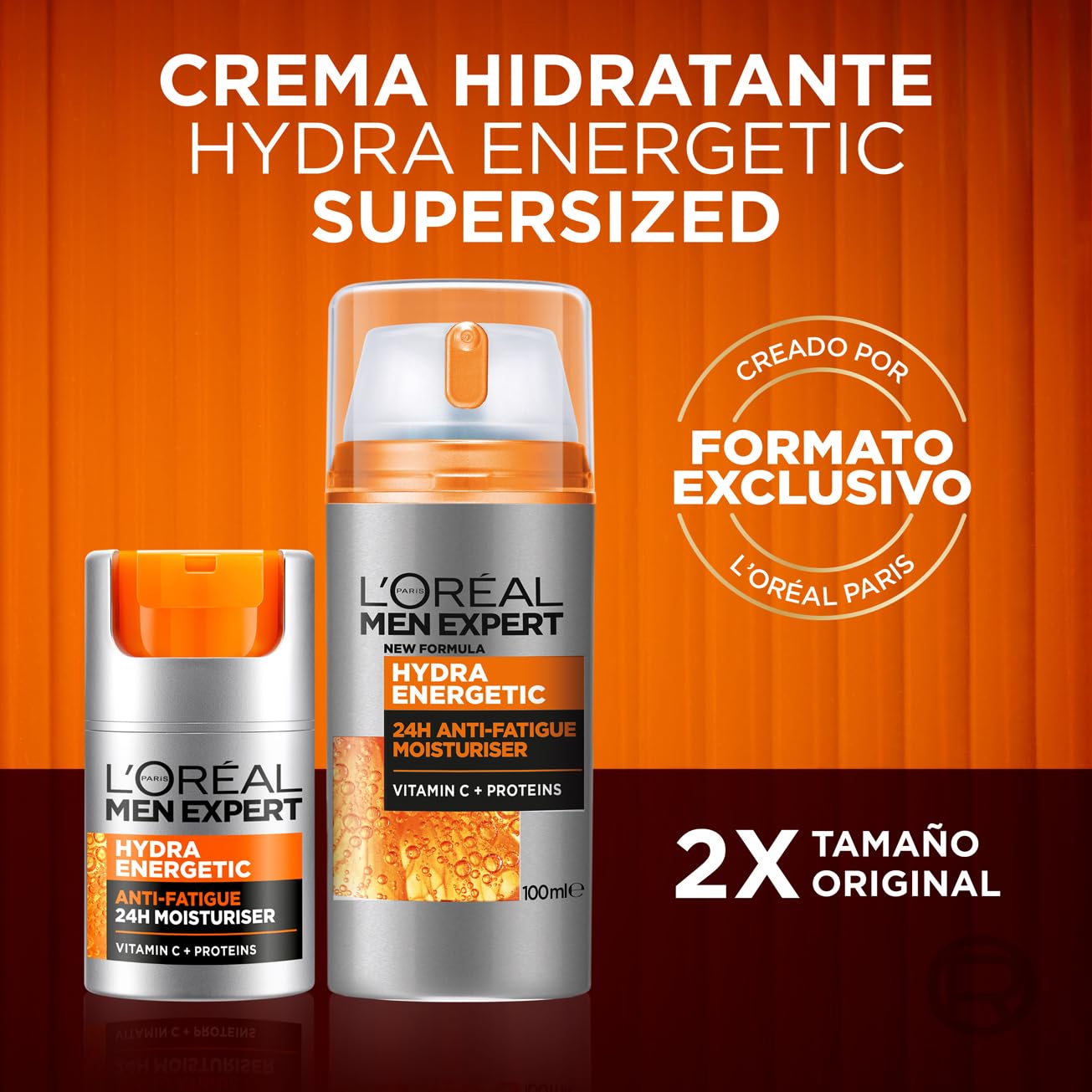 L'Oréal Men Expert Crema Hidratante Anti-Fatiga 24h Hydra Energetic para Hombres, Crema Facial de Uso Diario, Aporta Energía, Formato 100 ml