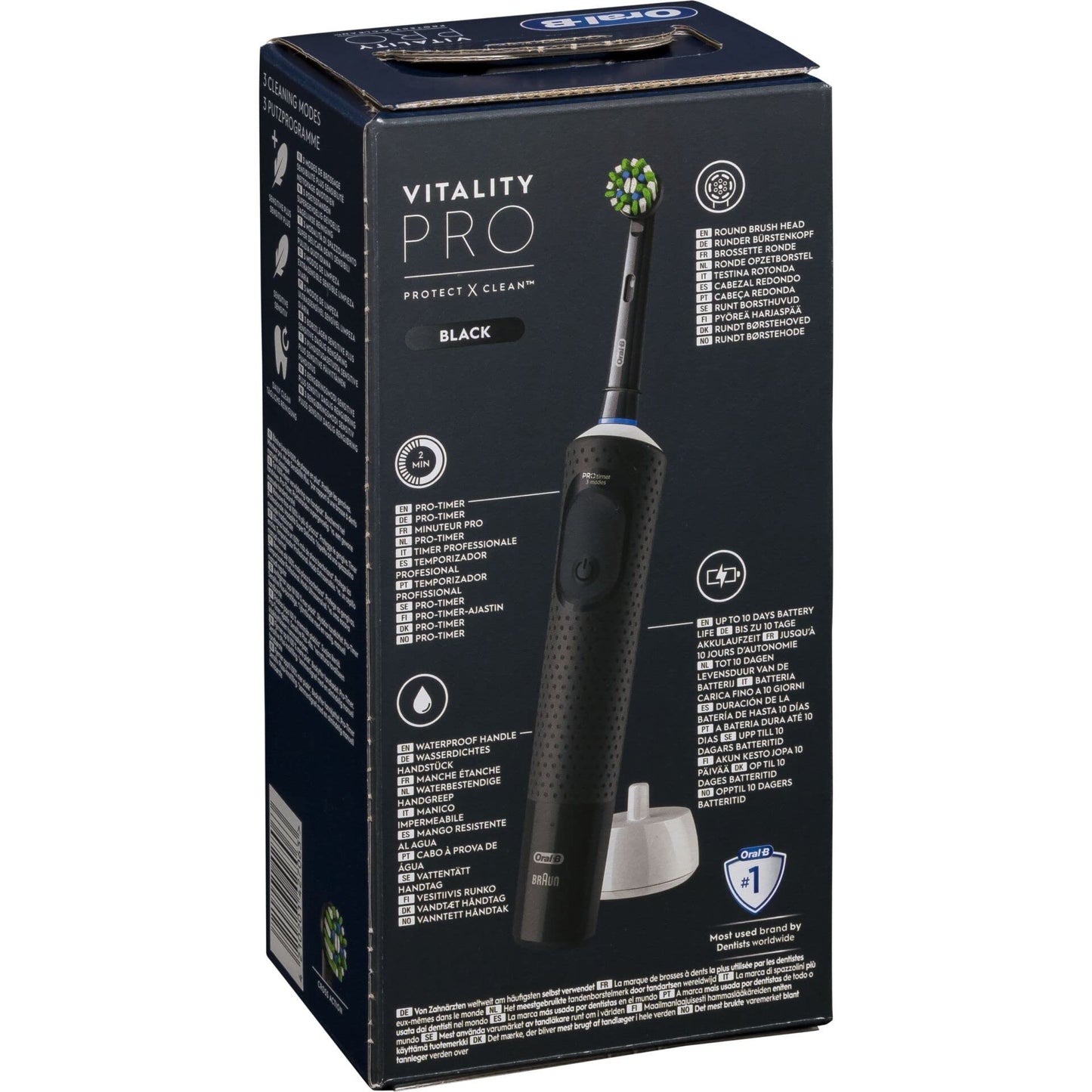 Oral-B Vitality Pro Cepillo de Dientes Eléctrico con Mango Recargable y 1 Cabezal, Diseñado Por Braun, Regalos Originales - Negro