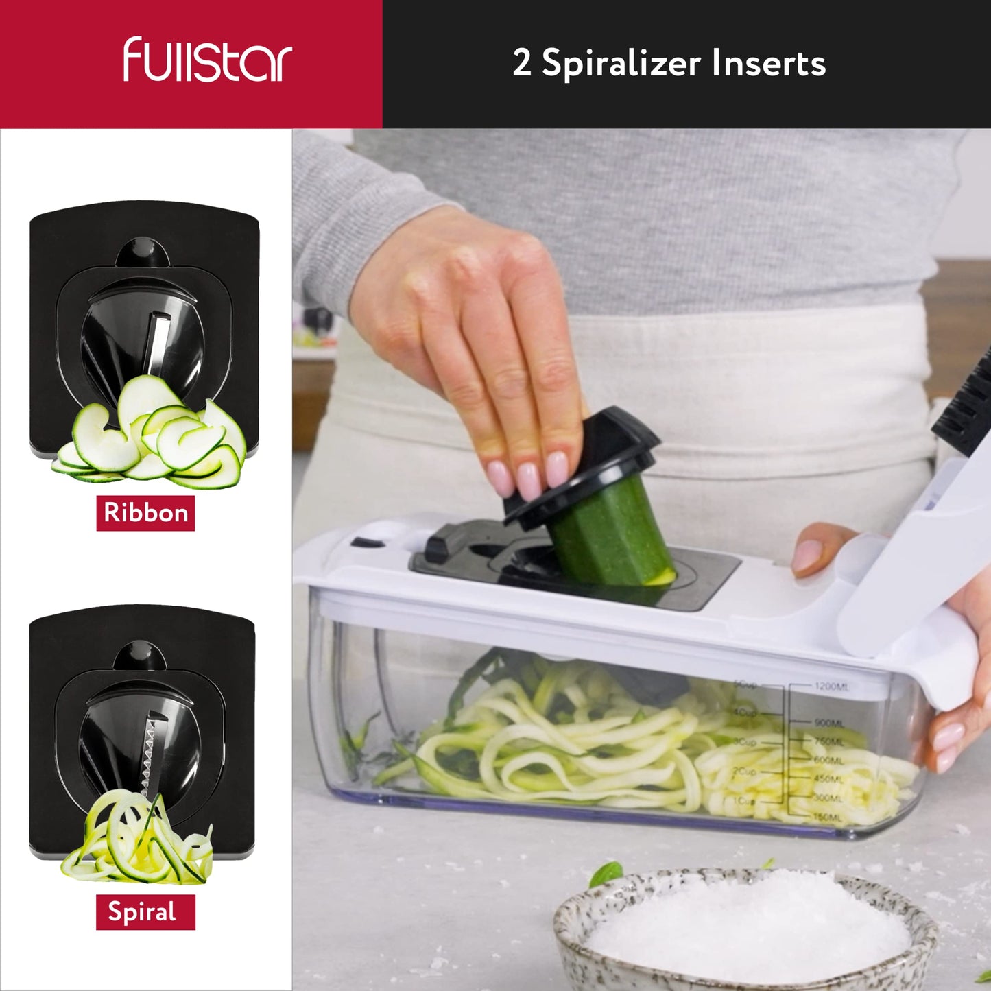 Fullstar Vegetable Chopper - Food Chopper - Onion Chopper - Vegetable Slicer & Spiralizer - Veggie Chopper with Container - Kitchen Gadgets - Home Essentials - Kitchen Accessories (9 in 1, White)