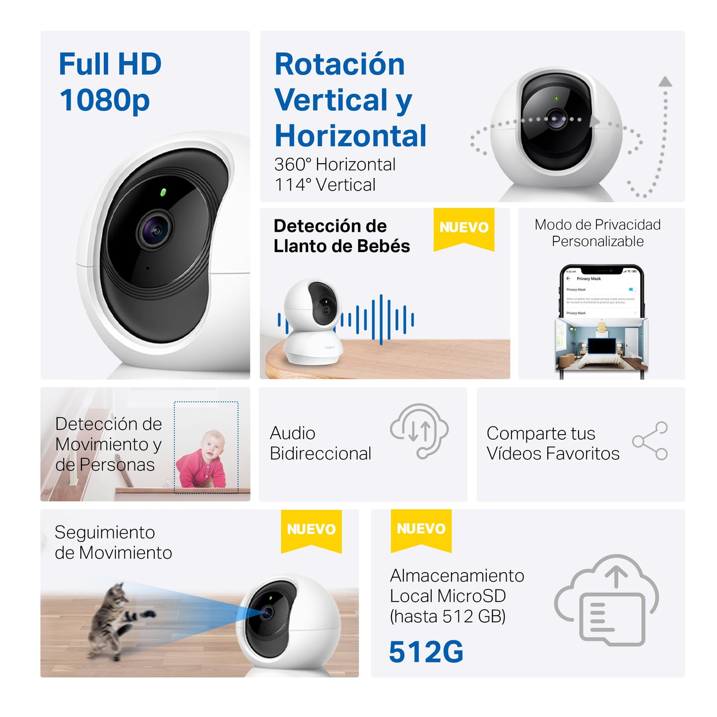 TP-Link TAPO C200 - Cámara IP WiFi 360° Cámara de Vigilancia FHD 1080p,Visión nocturna, Notificaciones en tiempo real, Admite tarjeta SD,Detección de movimiento,Control Remoto,Compatible con Alexa