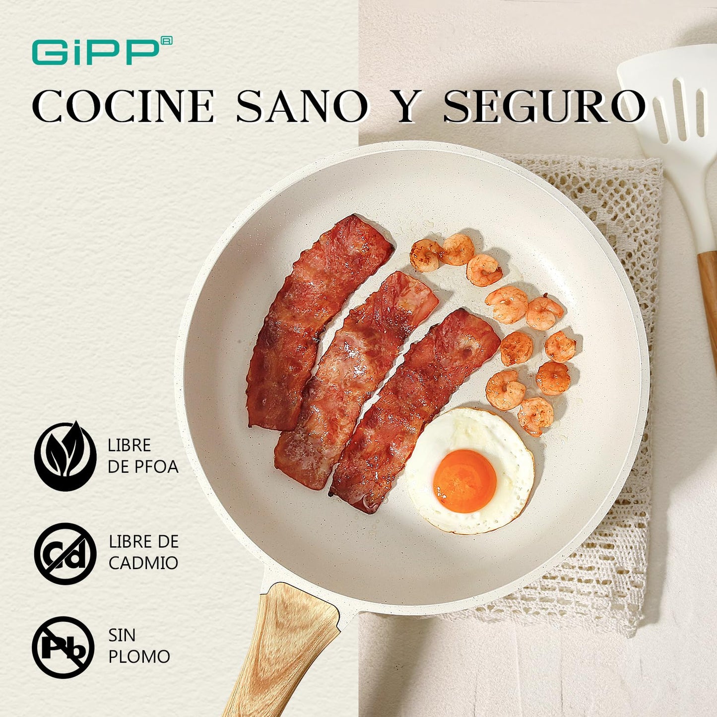 GiPP Sartén antiadherente - sartén antiadherente de granito, sartén de cocina no tóxica, bandeja de huevo frito con mango refrigerado, fácil de limpiar, compatible con la inducción (Blanco, 24cm)