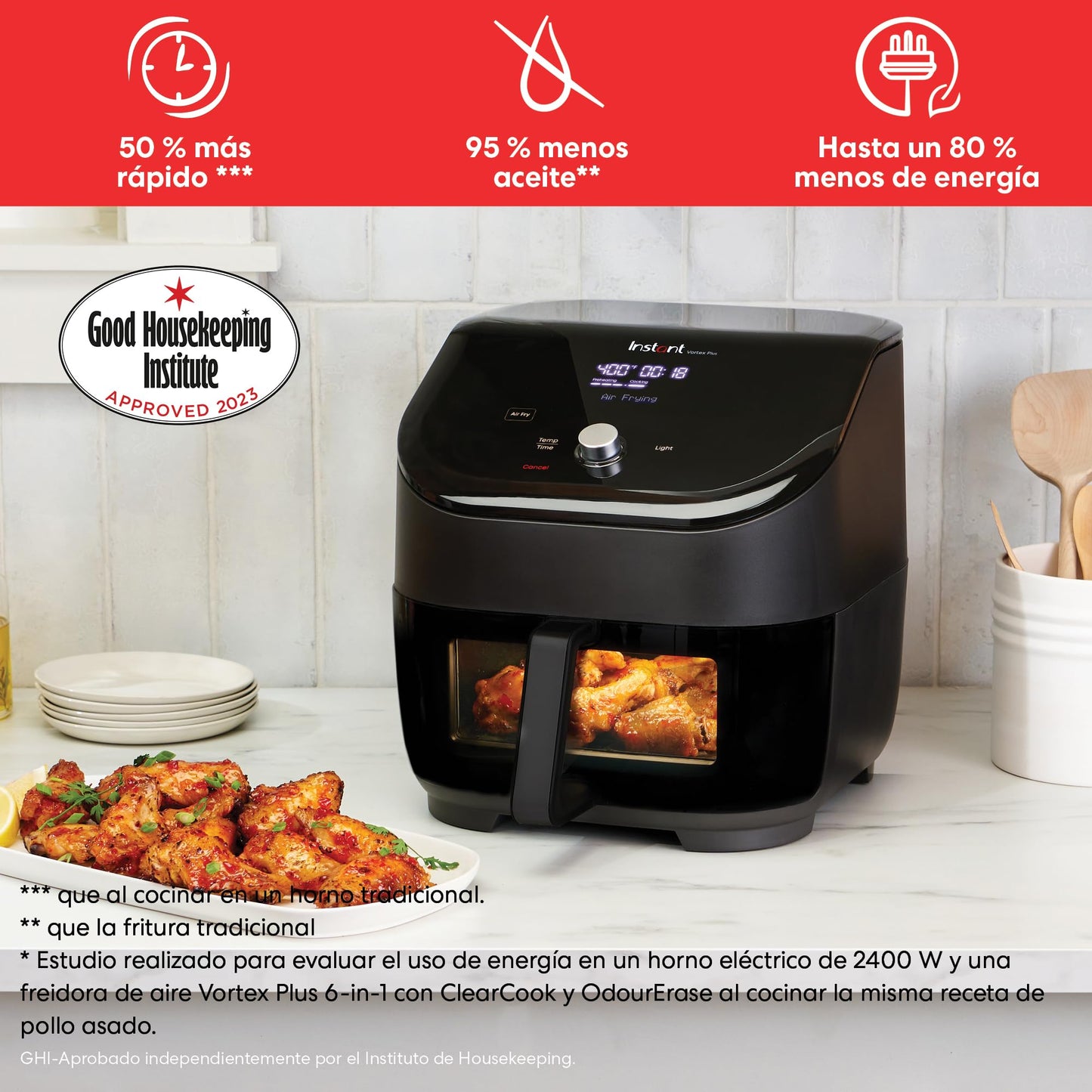 Instant Port Vortex Plus 6 en 1 Freidora de Aire Digital con ClearCook y Función de Asar, Recalentar, Hornear y Deshidratar, 1.700 W – 5,7 L