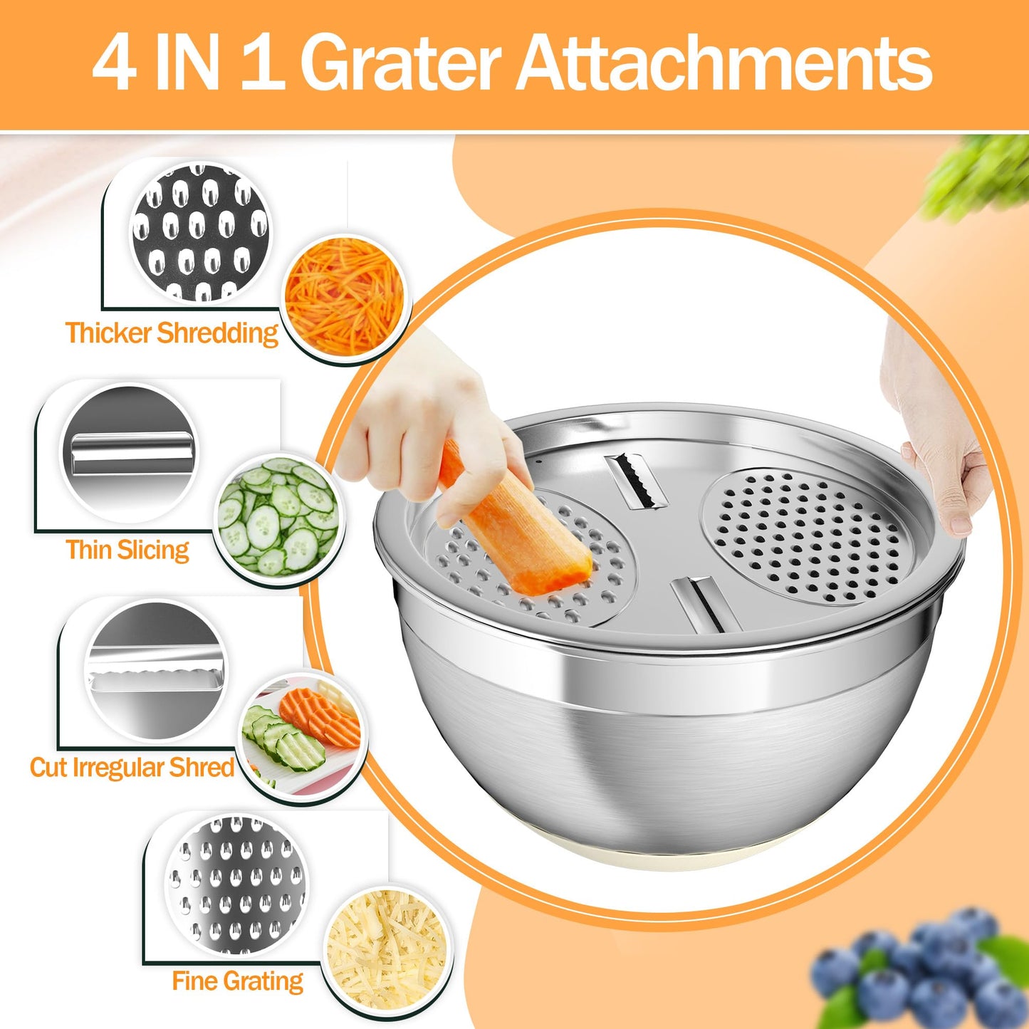 Mixing Bowls with Airtight Lids, Stainless Steel Mixing Bowl Set with 3 Metal Nesting Bowls, Colander & Grater, Non-Slip Bottoms, Size 1.5, 2.5, 6 QT, Great for Mixing & Serving, Khaki