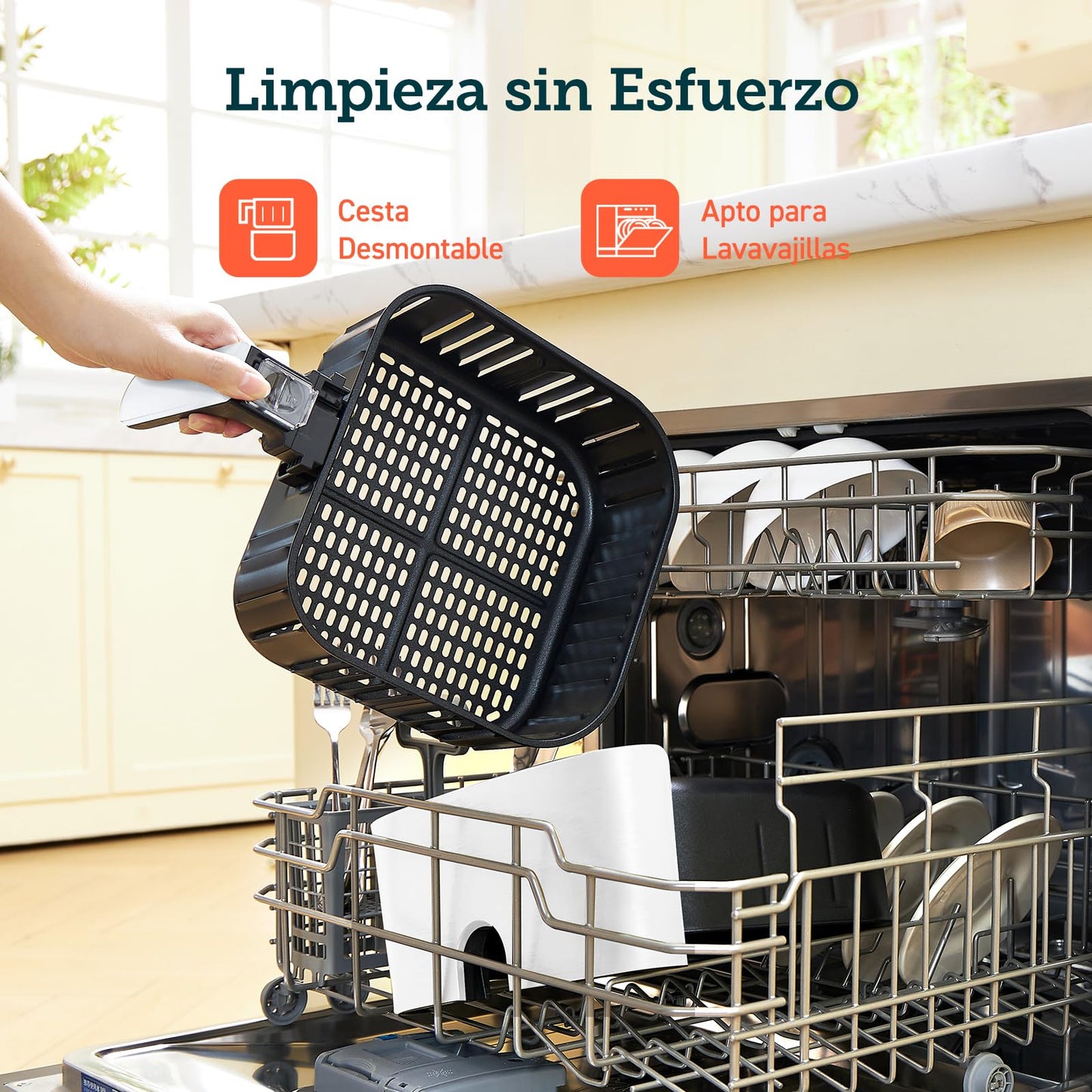 COSORI Freidora de Aire Duradera 5,5L Air Fryer 1700W, Tecnología Rapid Air, 55% Menos Energía, 13 Automáticos Modos,Uso Fácil, LED Panel Táctil, Acero Inox Interior, Hasta 205ºC y 60 Min, Blanca