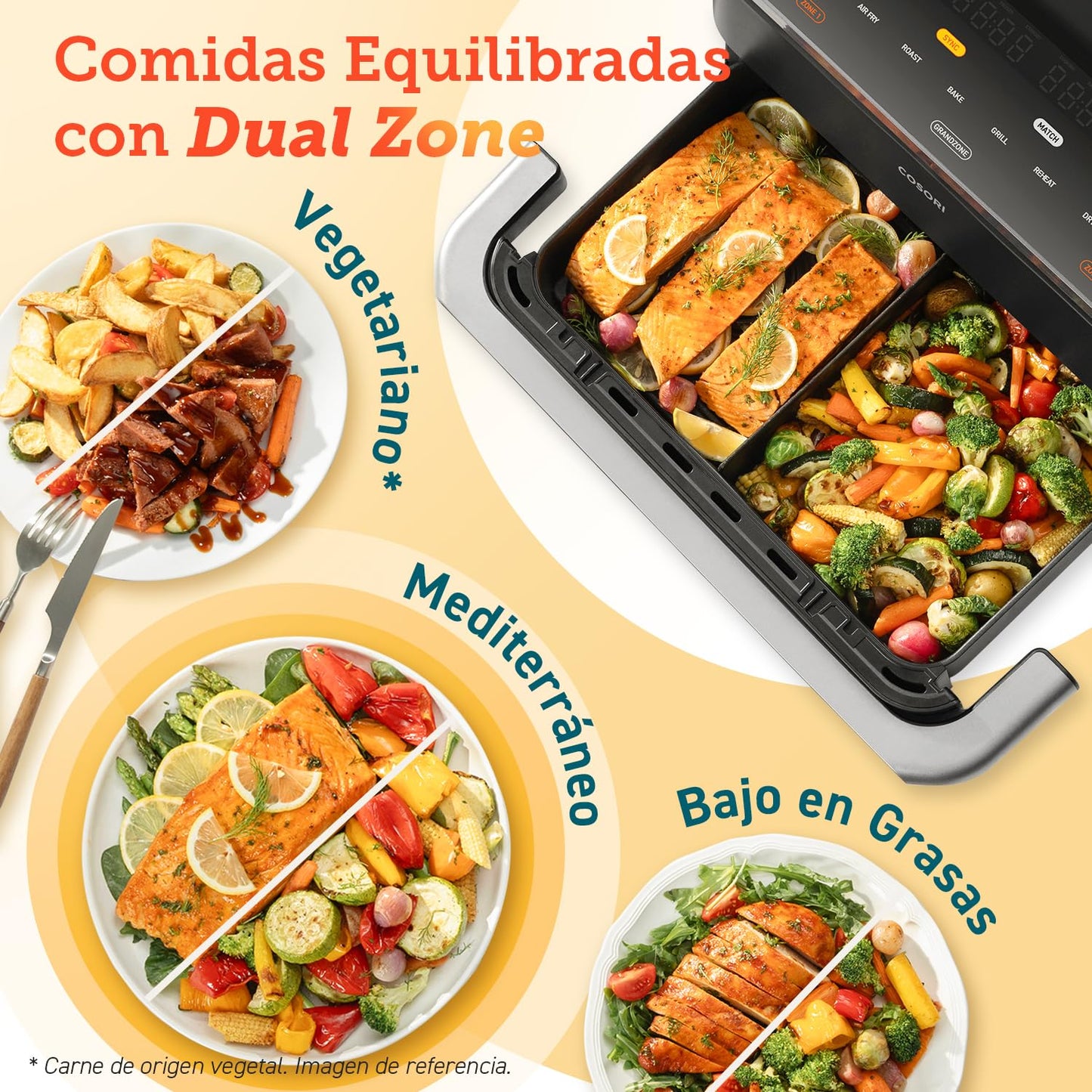 COSORI Freidora de Aire Dual Blaze TwinFry 10L, Air Fryer con 4 Resistencias de Doble Cesta a Una, 35-240ºC, Asar, Hornear y Deshidratar, 6 en 1, 70+ Recetas de Chefs y Pinzas, 8 Porciones, 2800W