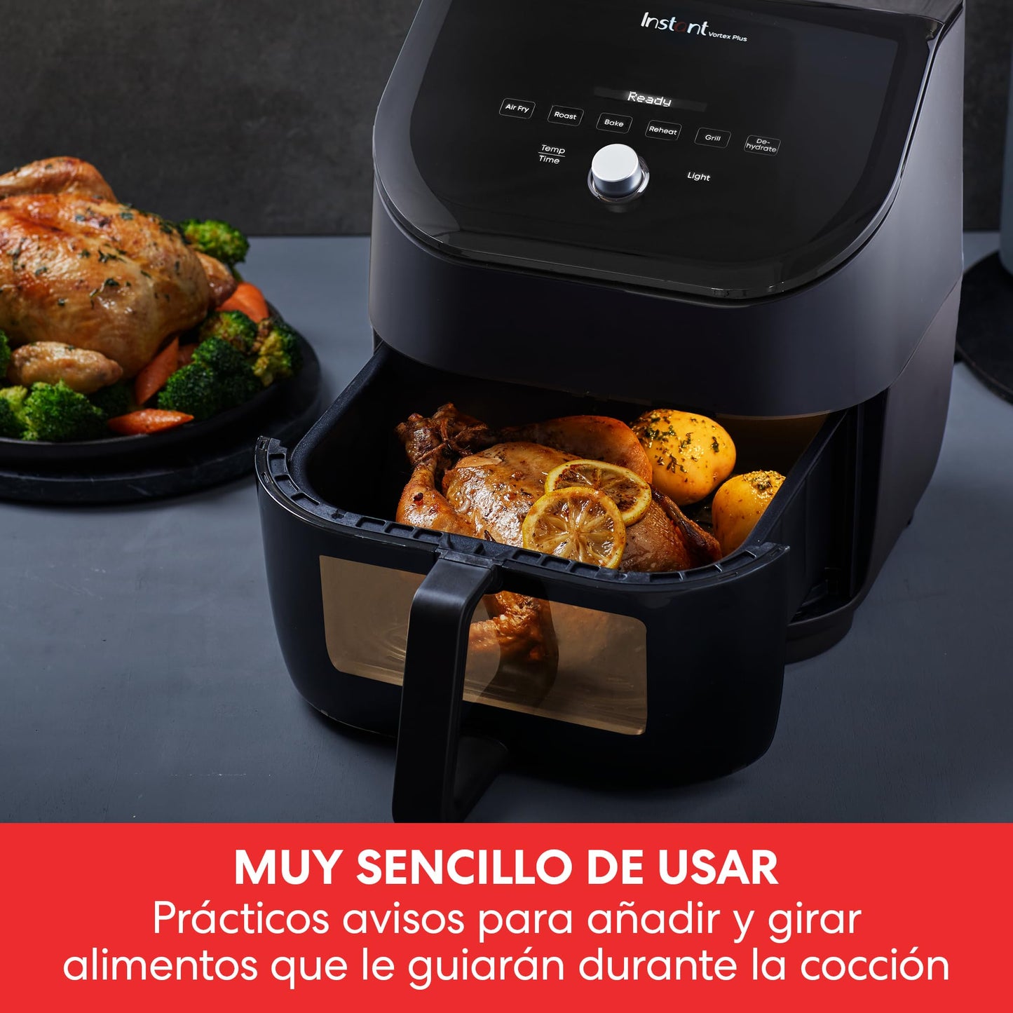 Instant Port Vortex Plus 6 en 1 Freidora de Aire Digital con ClearCook y Función de Asar, Recalentar, Hornear y Deshidratar, 1.700 W – 5,7 L