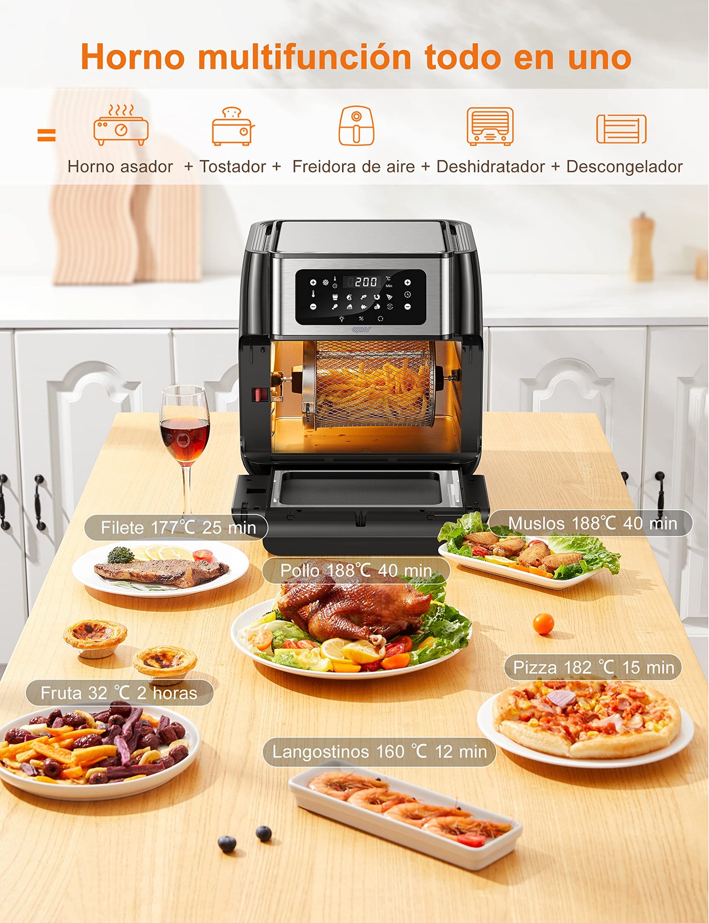 Innsky Freidora sin Aceite 10L, 1500W Freidora Aire con 10 Programas, Air Fryer con 6 Accesorios, Horno Aire Caliente, Deshidratar, Pantalla LED Táctil, Temporizador, con Recetas