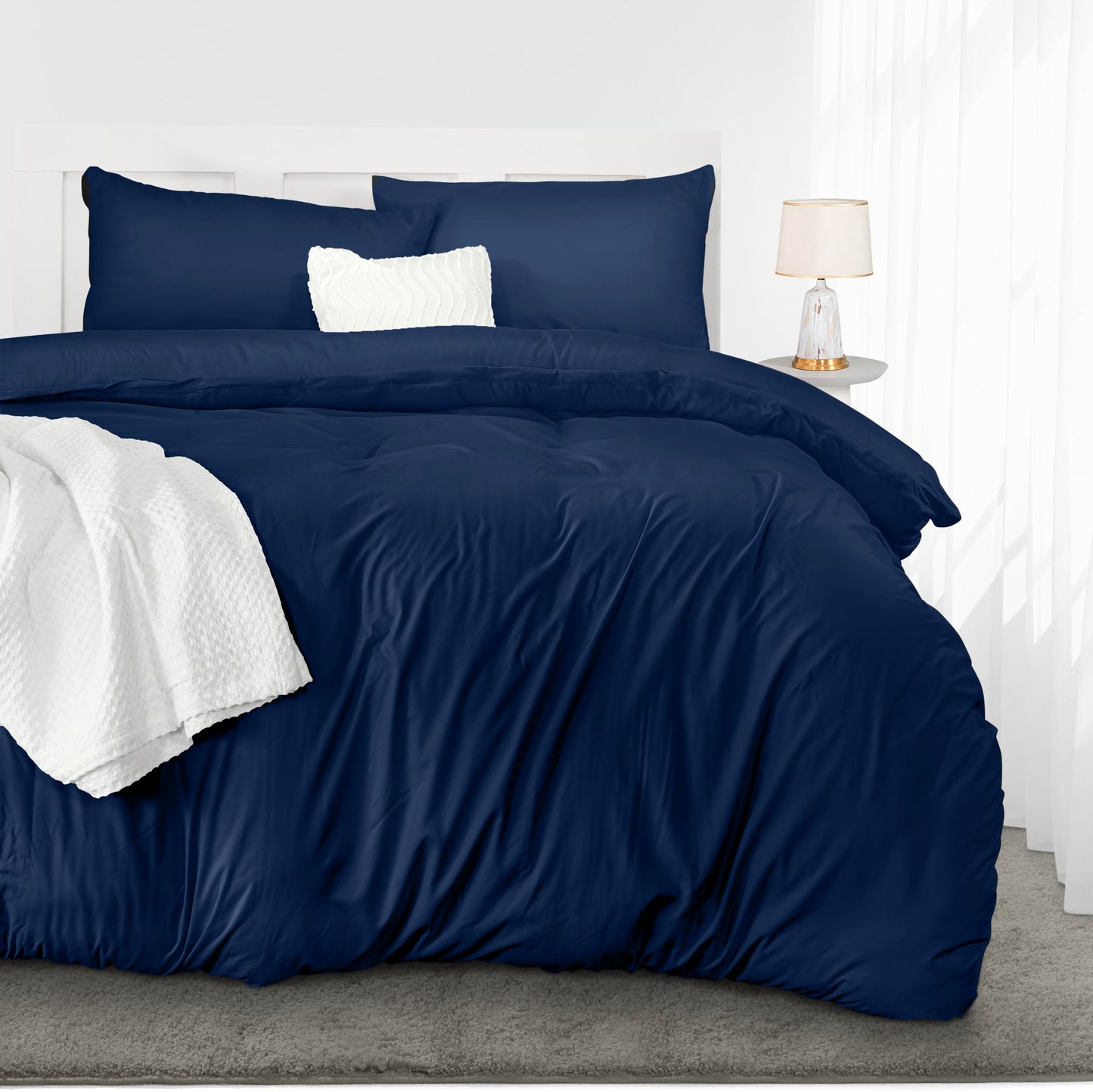 Utopia Bedding Funda Nordica Cama 150 - Microfibra Juego de Funda Edredon 230x220 cm y 2 Fundas de Almohada 50x75 cm (Azul Marino)