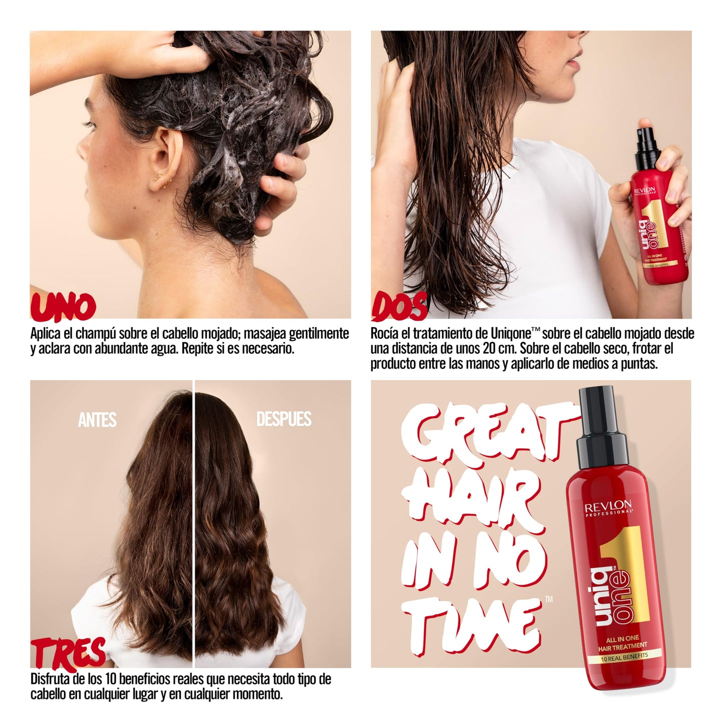 REVLON PROFESSIONAL UniqOne Protector Térmico Pelo, Tratamiento Hidratante para Cabello en Spray sin Aclarado, Fragancia Classic - 150 ml